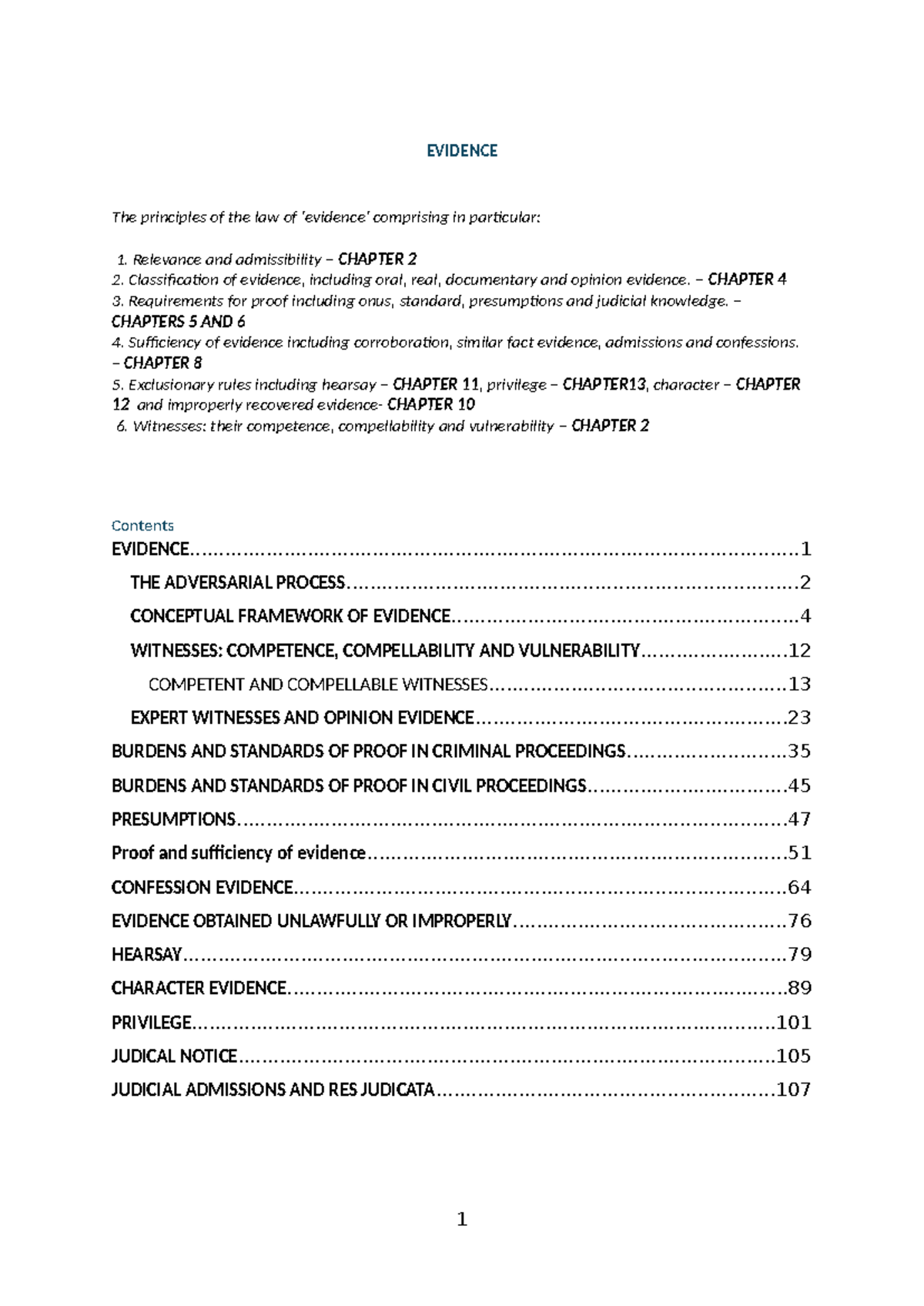 Evidence - EVIDENCE Relevance and admissibility – CHAPTER The ...