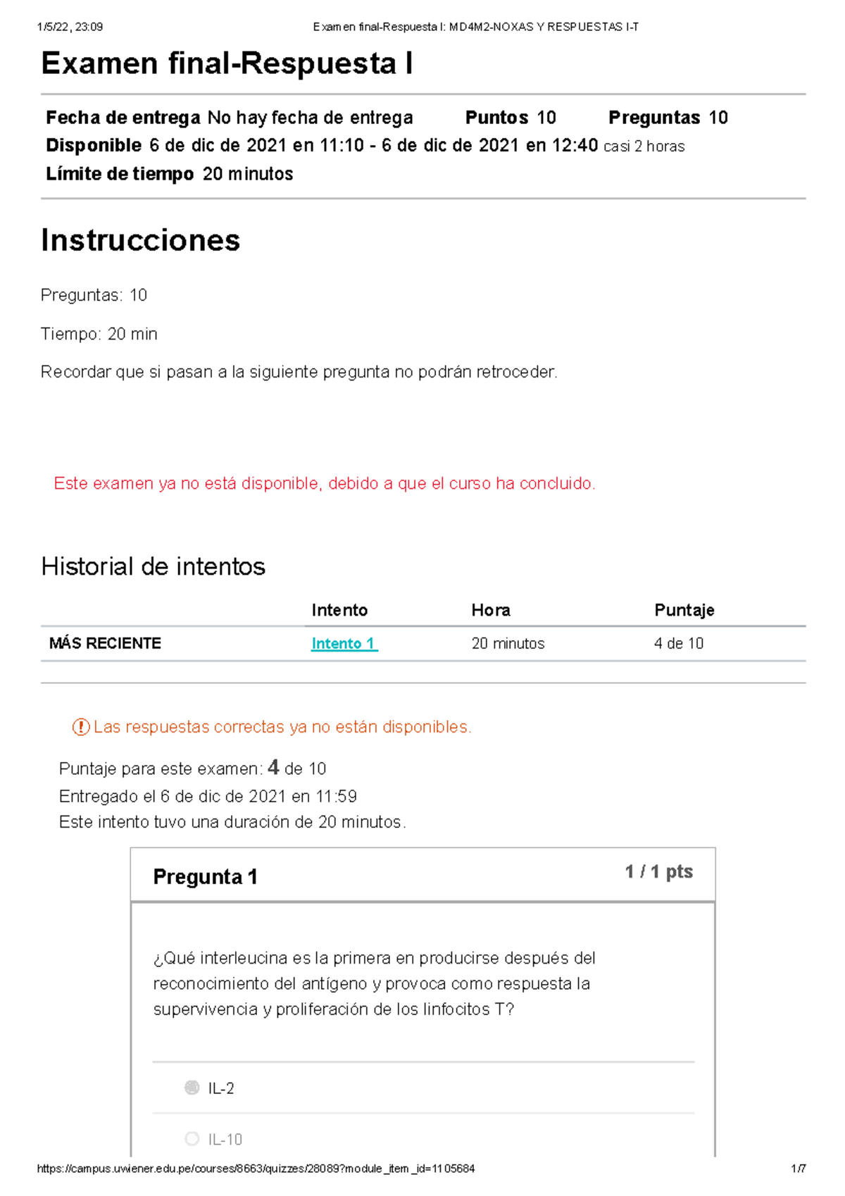 Examen Final-Respuesta I MD4M2- Noxas Y Respuestas I-T - Examen Final ...