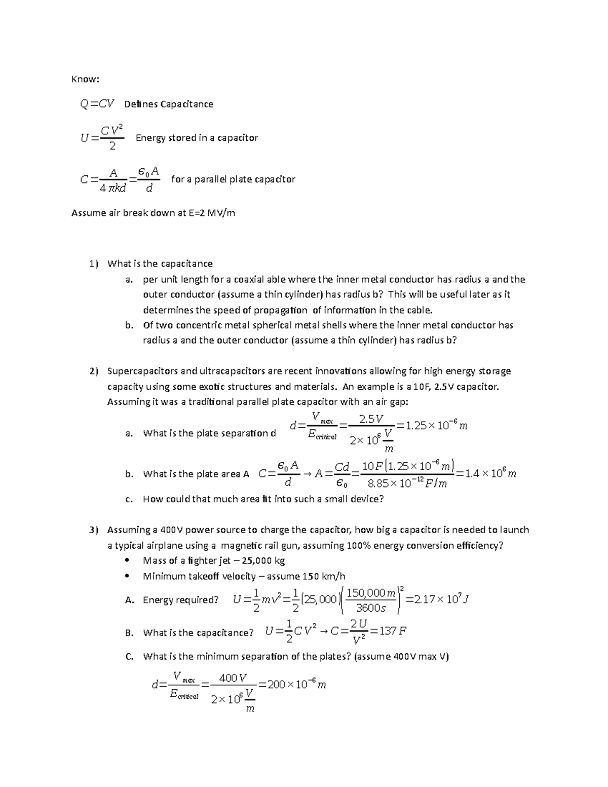 Capacitance Problems V 3 - Know: Q=CVDefines Capacitance U=C V 2 2 ...