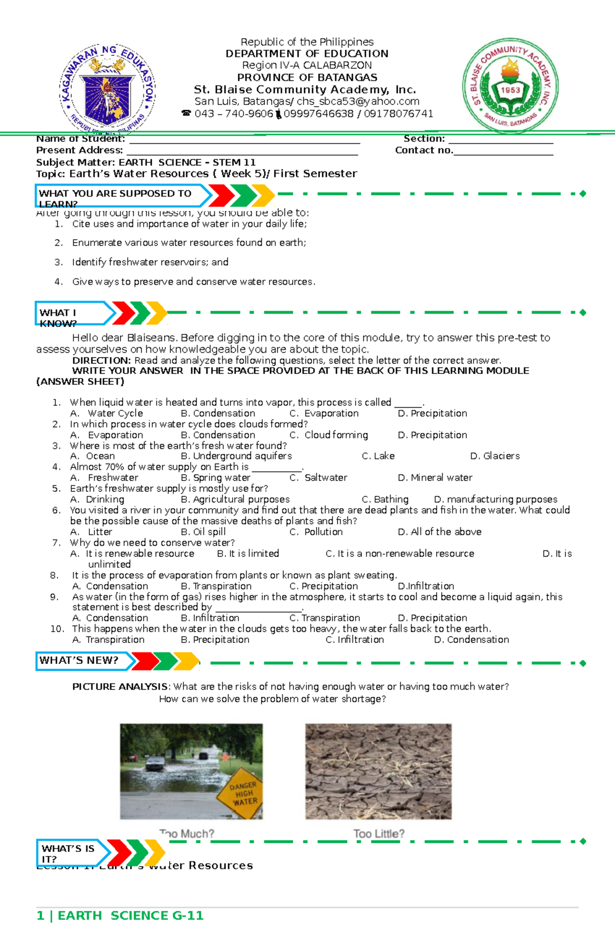 Earth Science W-5 - Republic of the Philippines DEPARTMENT OF EDUCATION ...