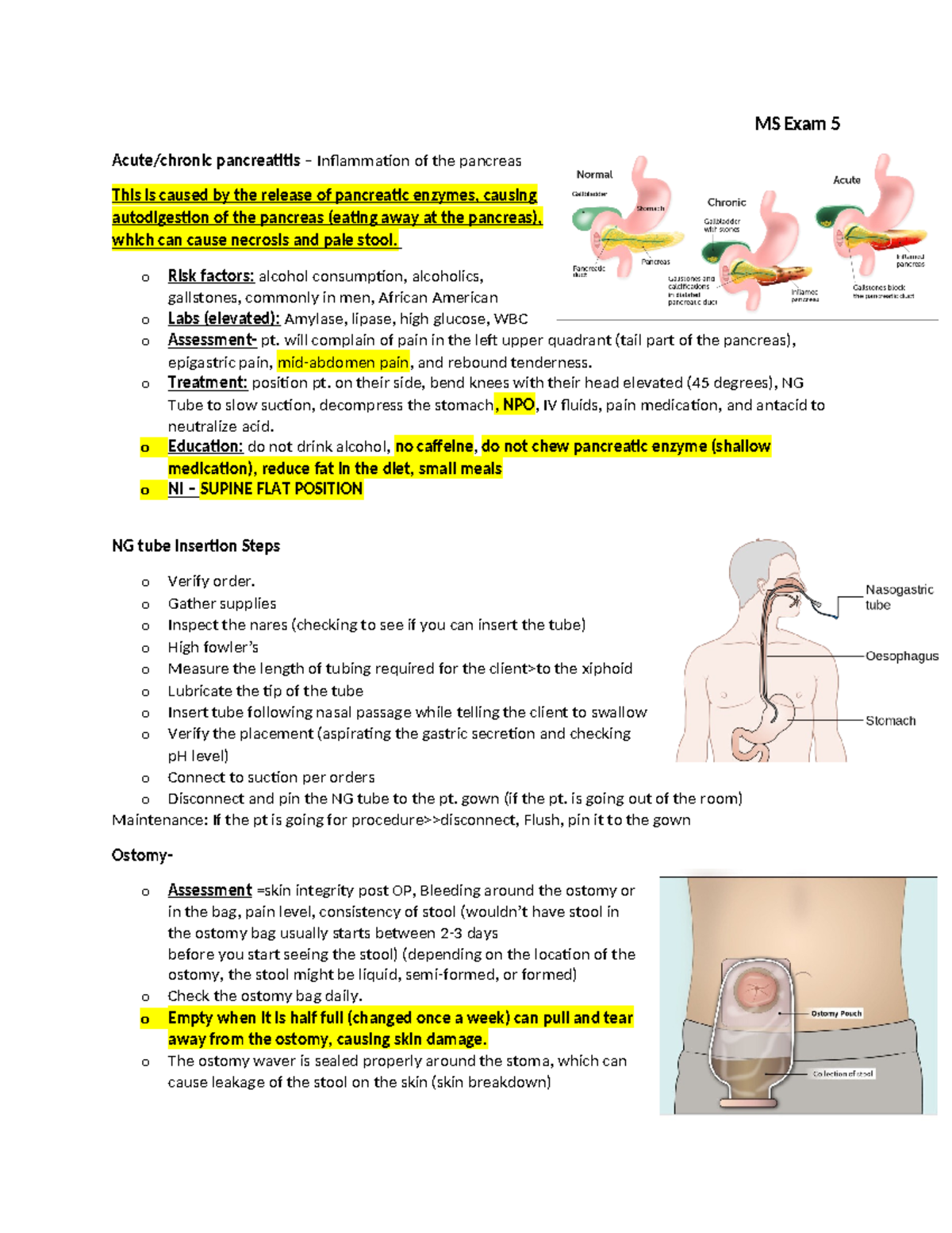 MS Exam 5: Study guide - MS Exam 5 Acute/chronic pancreatitis ...
