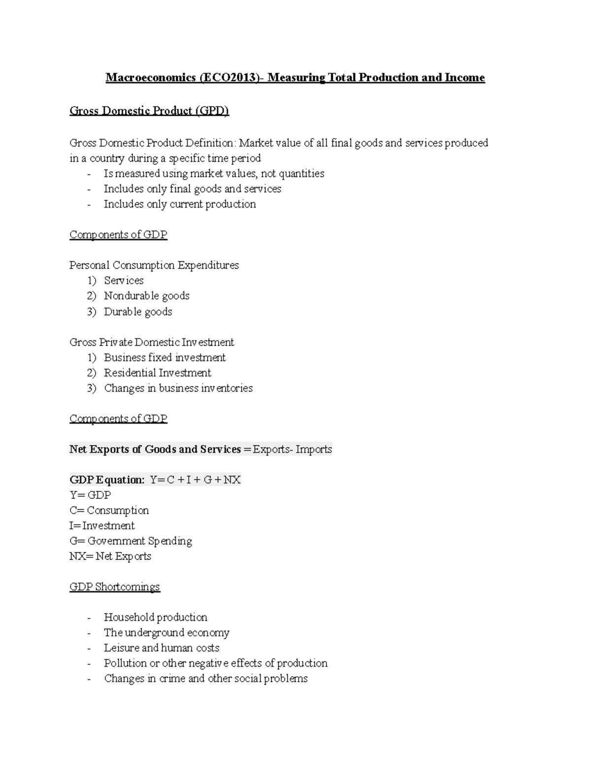 Macroeconomics (ECO2013 )- Measuring Total Production And Income ...