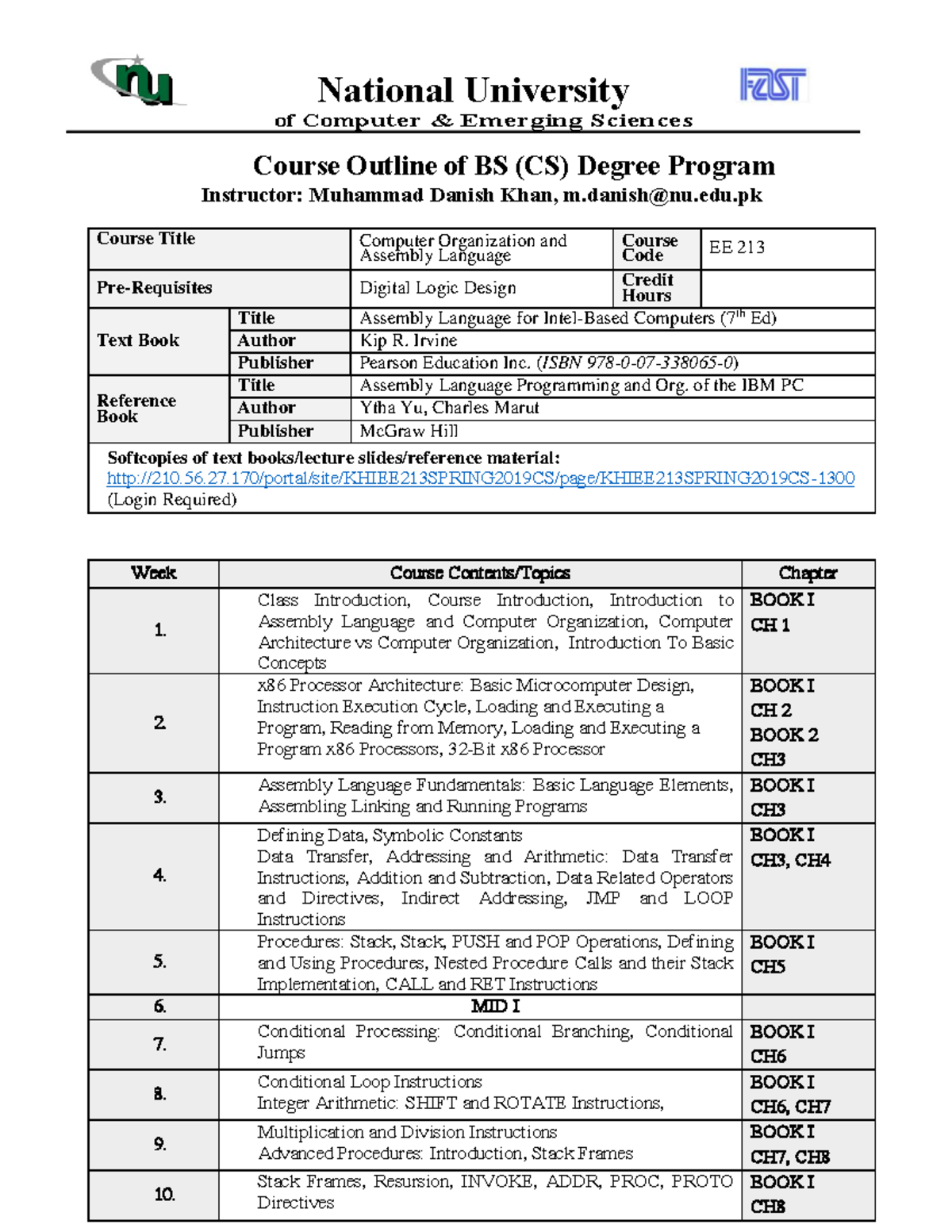 Assembly Language Course Outline - National University of Com puter ...