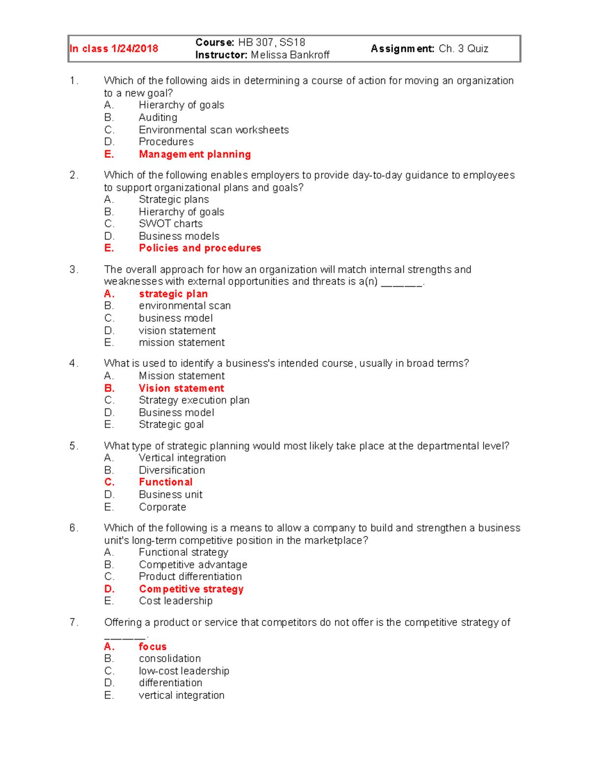 HB 307 Ch. 3 Quiz And Answers - In Class 1/24/2018 Course: Instructor ...