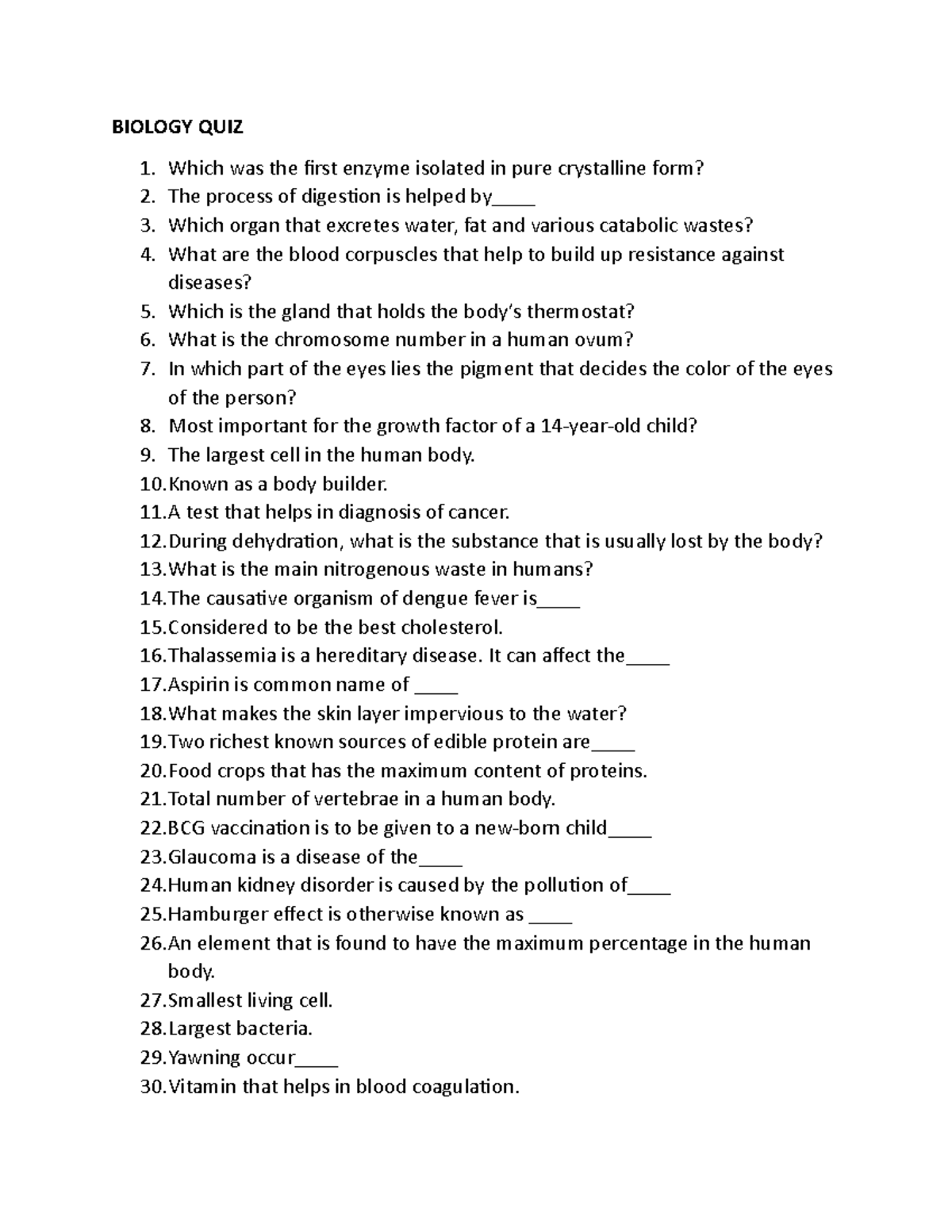 Biology quiz lecture notes 1 biology quiz which was the irst enzyme 