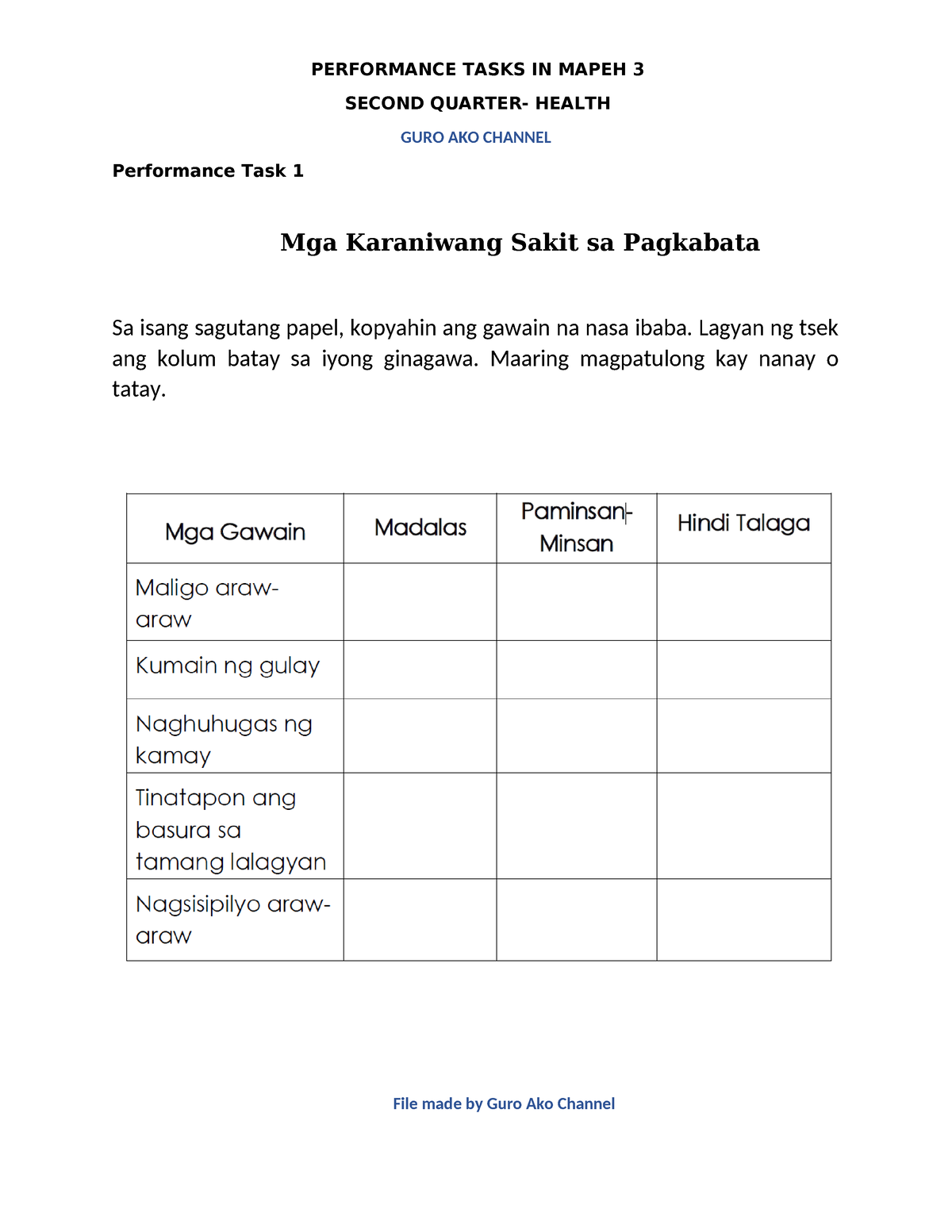 Mapeh 3 Q2 - AAAAAAAAAA - GURO AKO CHANNEL Performance Task 1 Mga ...