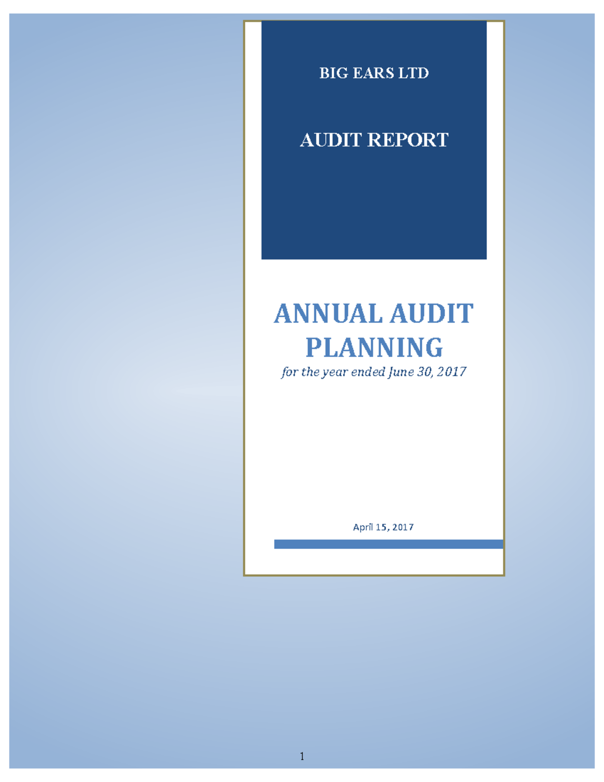 ACFI3005 - Major assignment - BIG EARS LTD AUDIT REPORT ANNUAL AUDIT ...