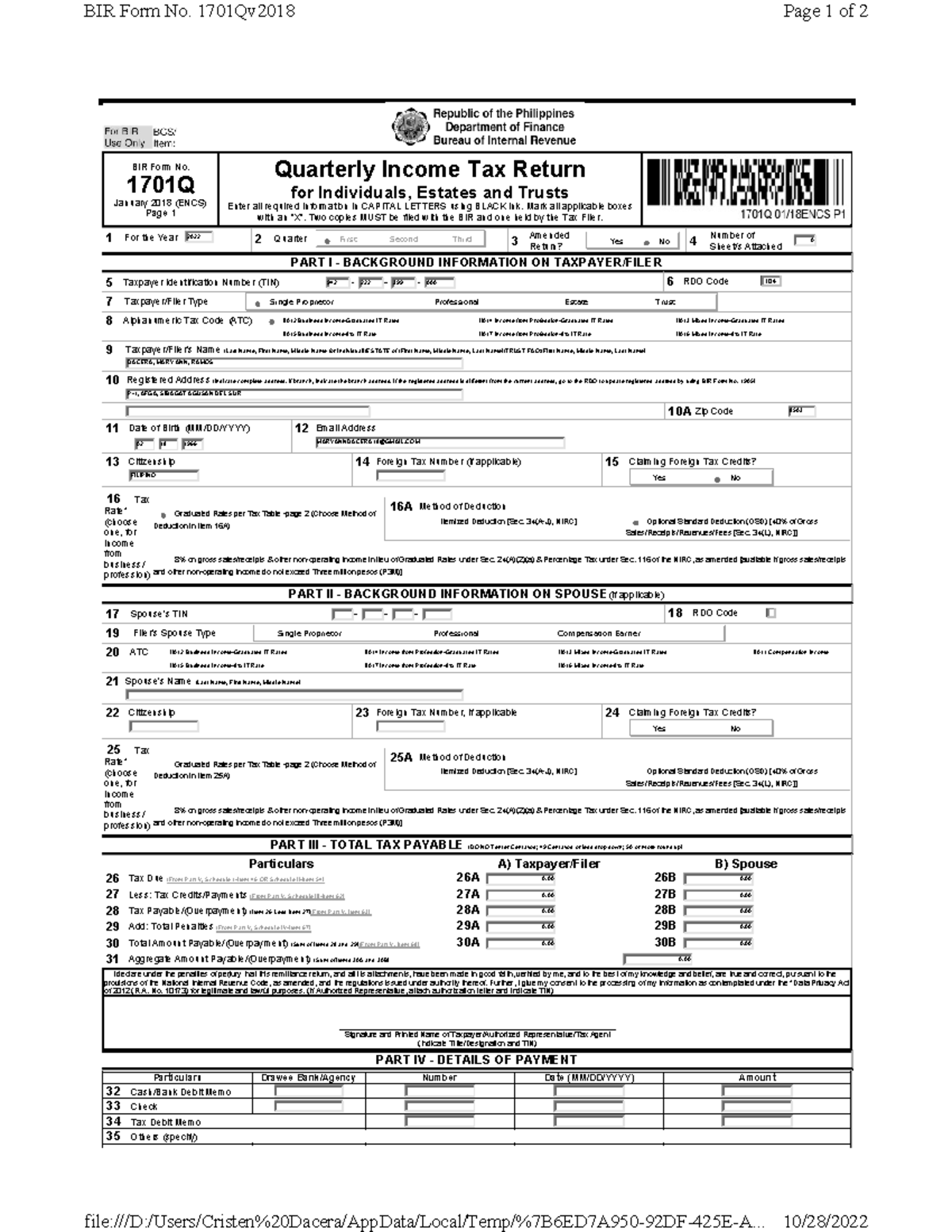 1st quarter 1701q please give as much additional information as