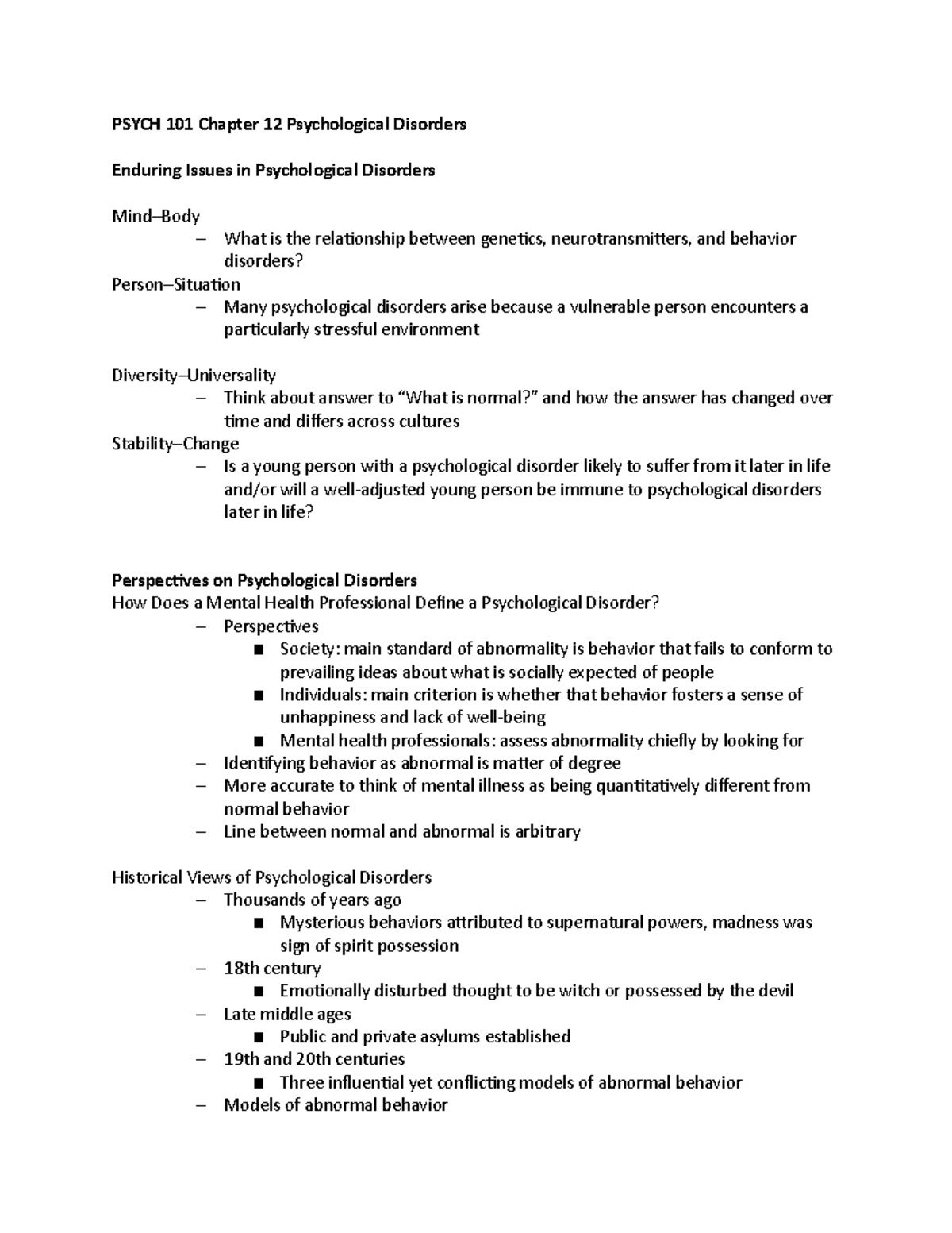 Psych 101 Chapter 12 - Prof. Kang - PSYCH 101 Chapter 12 Psychological ...