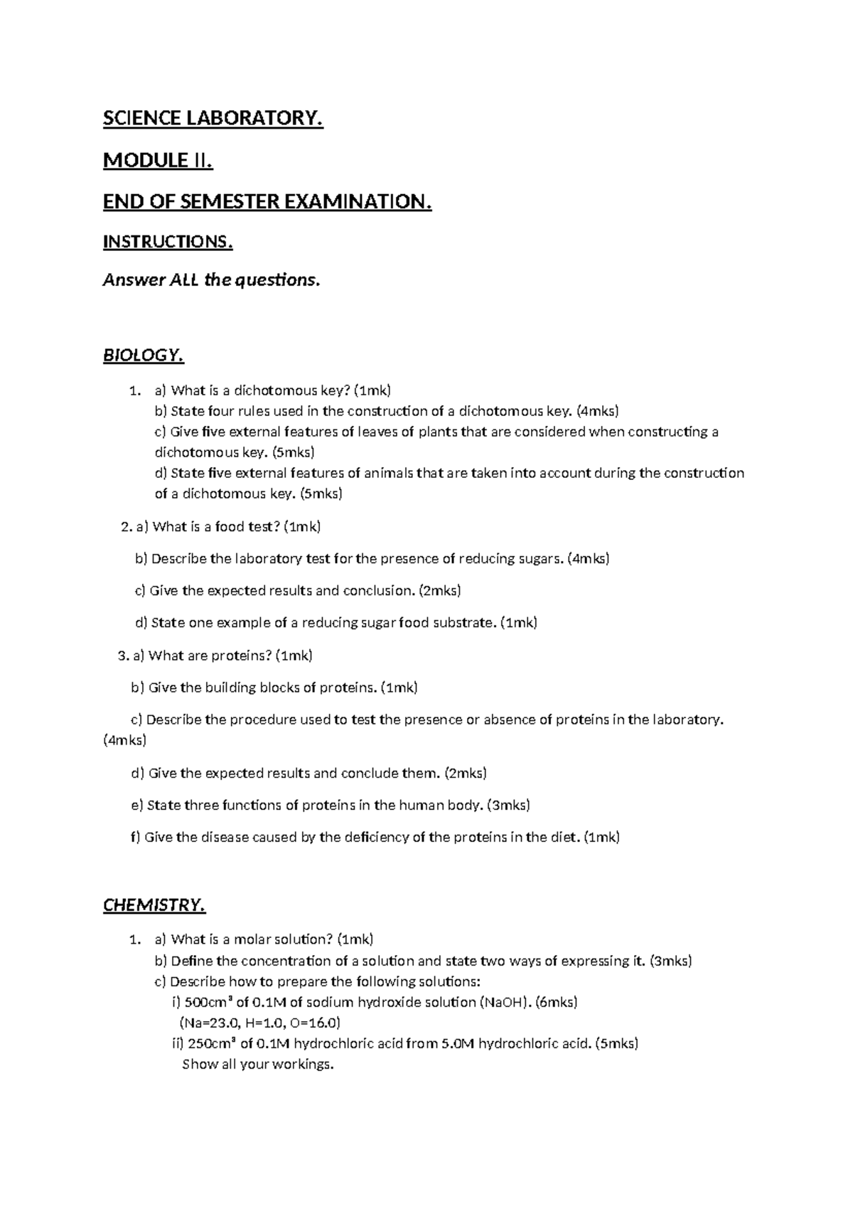 Science Laboratory Exams Module II - SCIENCE LABORATORY. MODULE II. END ...