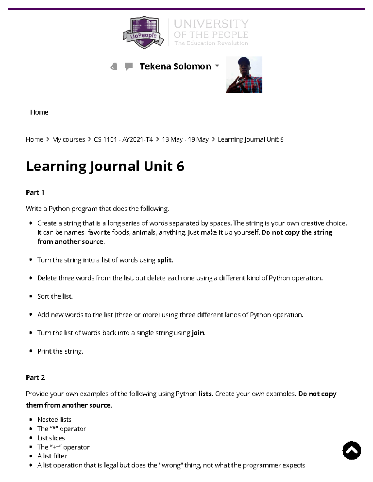 Cs Learning Journal Unit Home Learning Journal Unit Part Write A Python Program