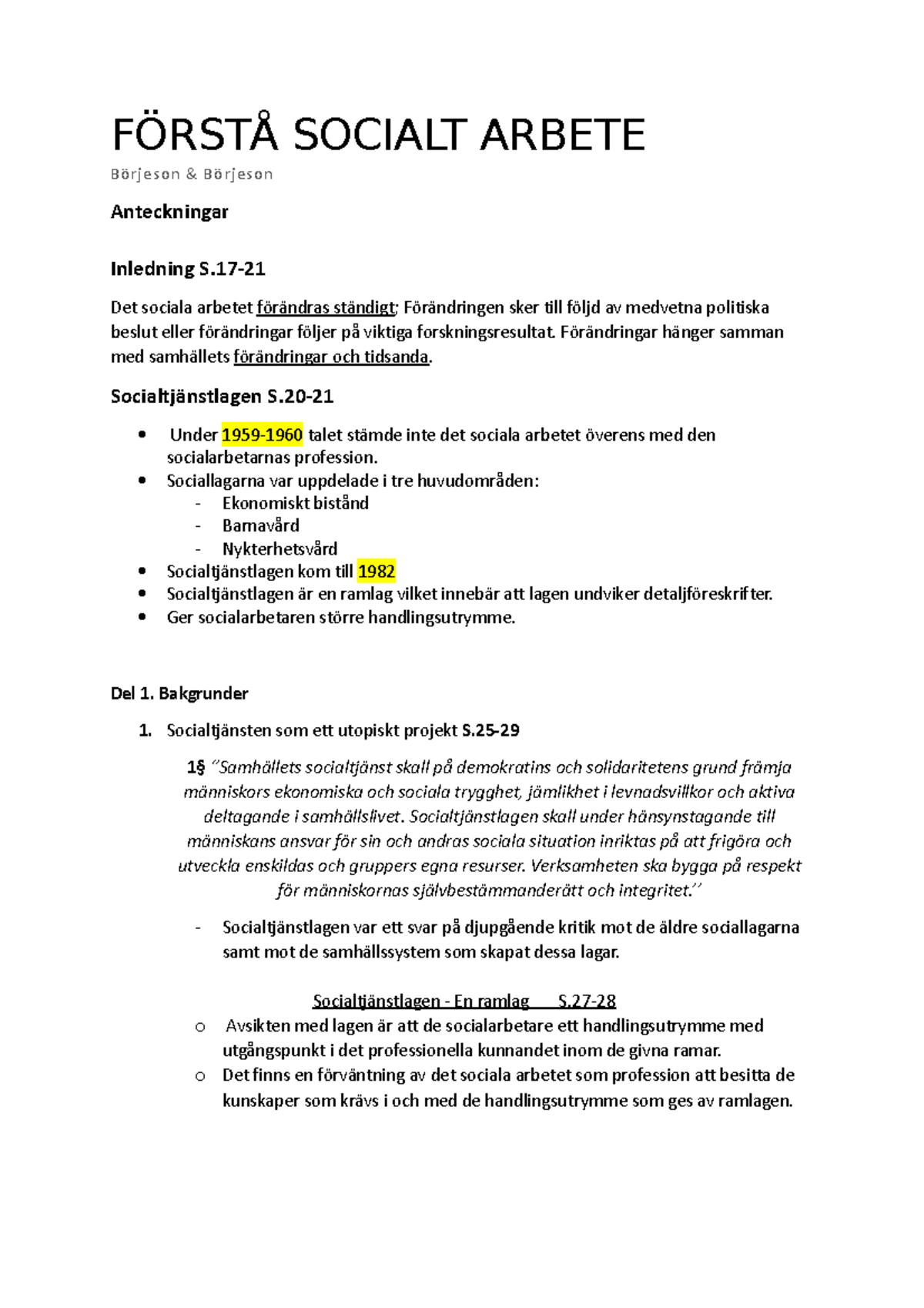 Förstå Socialt Arbete - Sammanfattning Av Vissa Kapitel - FÖRSTÅ ...