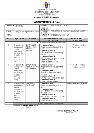 WLP WEEK 1 MG-K-3 - wweh - Republic of the Philippines Department of ...