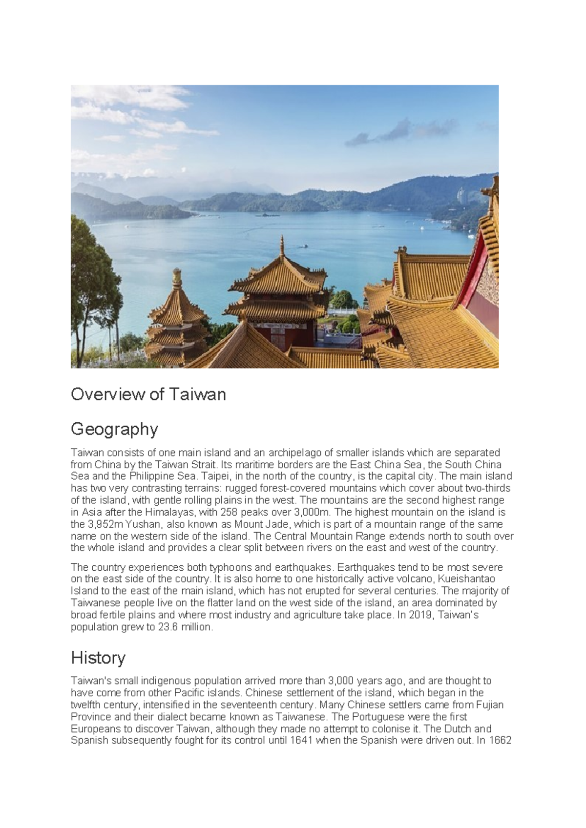 4301 Overview of Taiwan - Overview of Taiwan Geography Taiwan consists ...