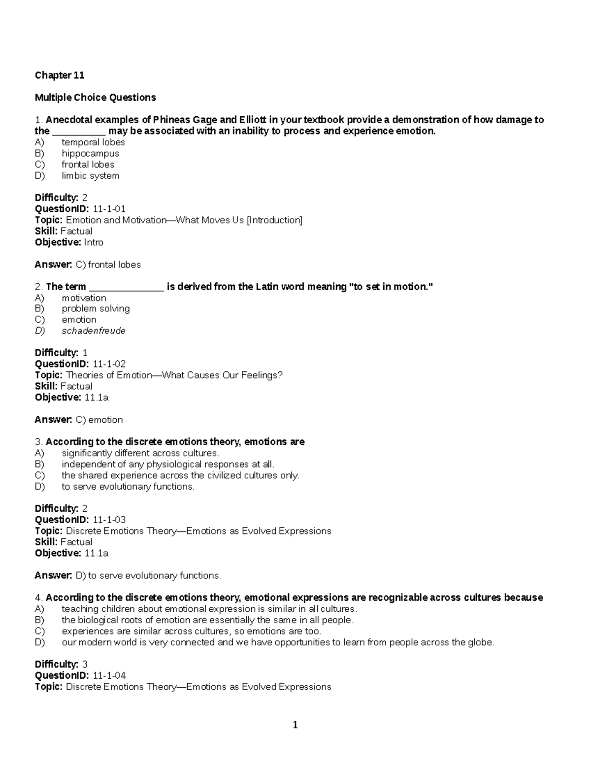 Chapter 11 Ch 11 Notes Chapter 11 Multiple Choice Questions