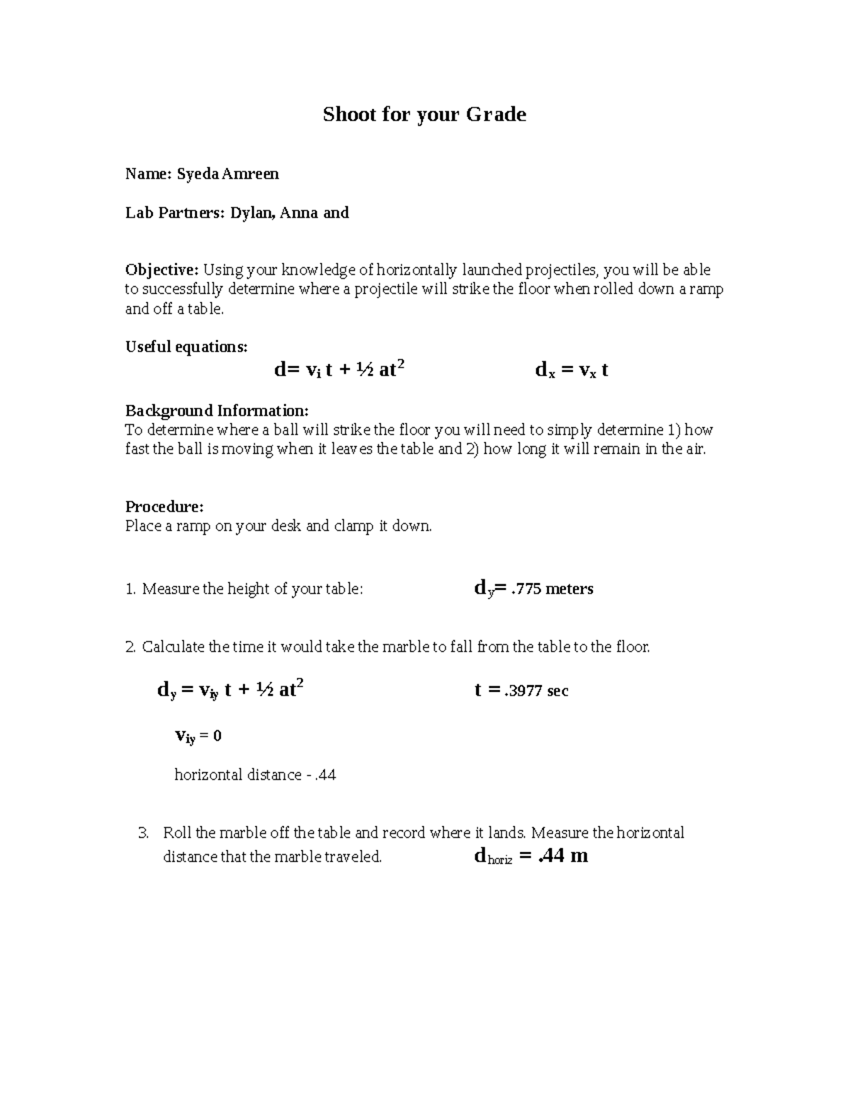 Shoot for your grade 2015 Shoot for your Grade Name Syeda Amreen Lab