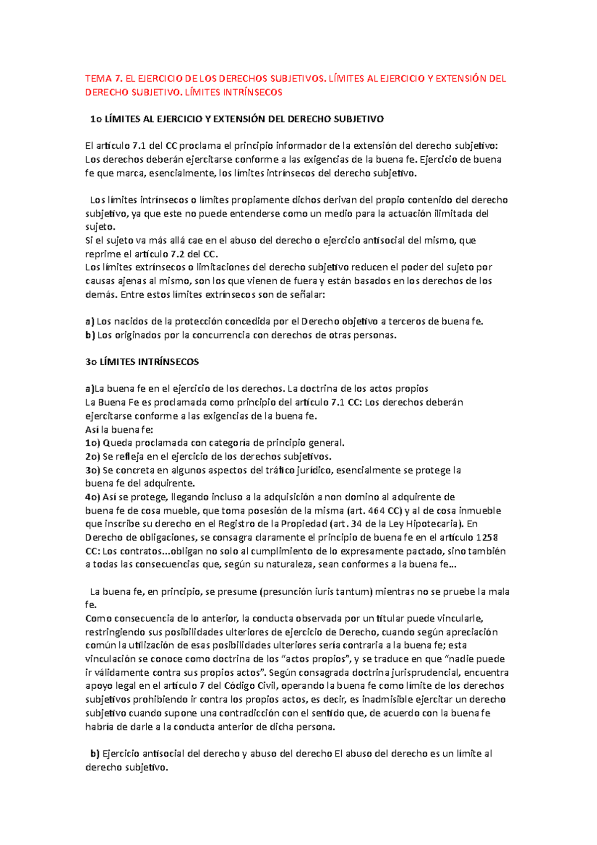 Tema 7 Civil - Apuntes 7 - TEMA 7. EL EJERCICIO DE LOS DERECHOS ...