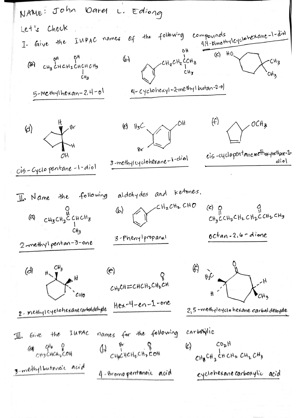 Ediong Let's Check - IUPAC names - Chemistry - Studocu