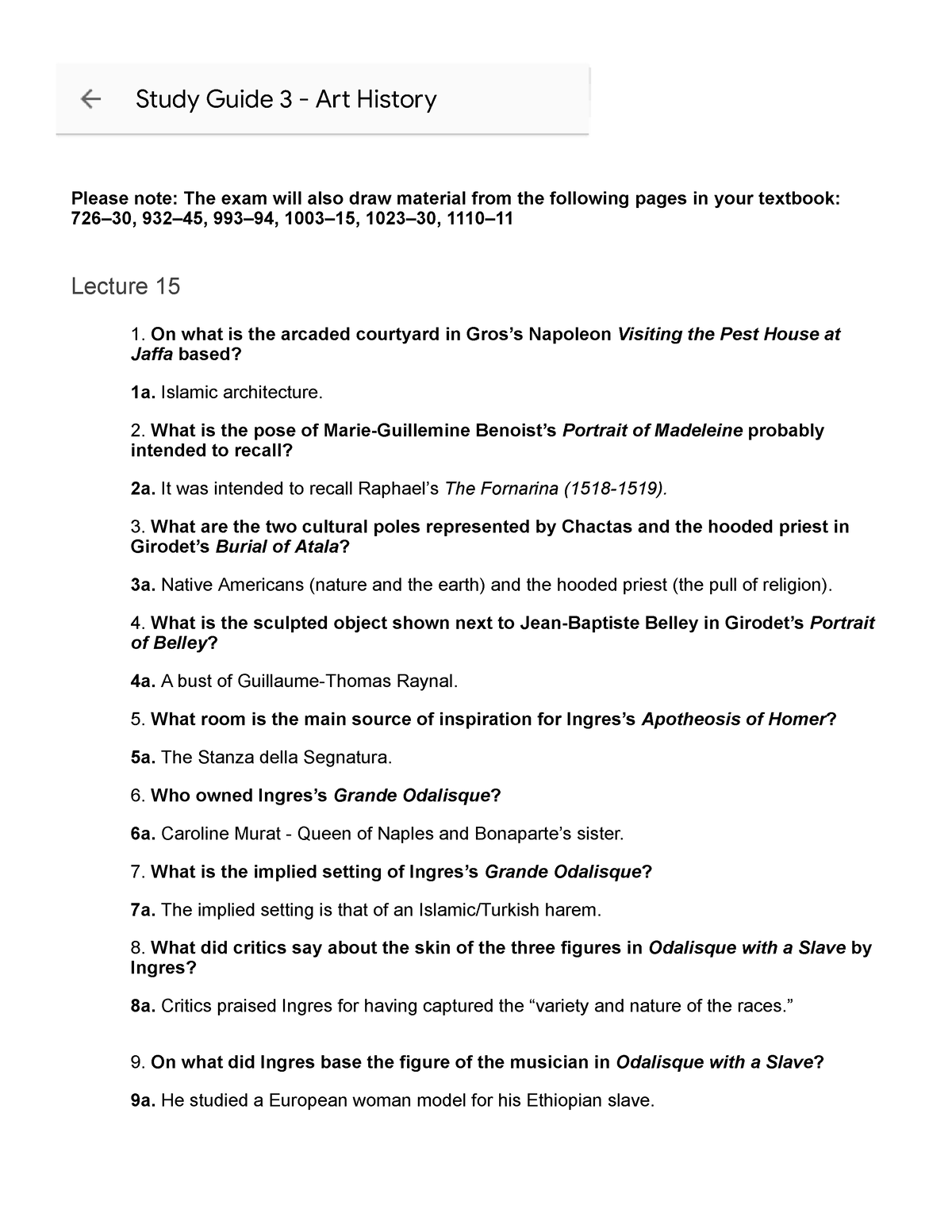 Study Guide 3 - Art History - Please Note: The Exam Will Also Draw ...