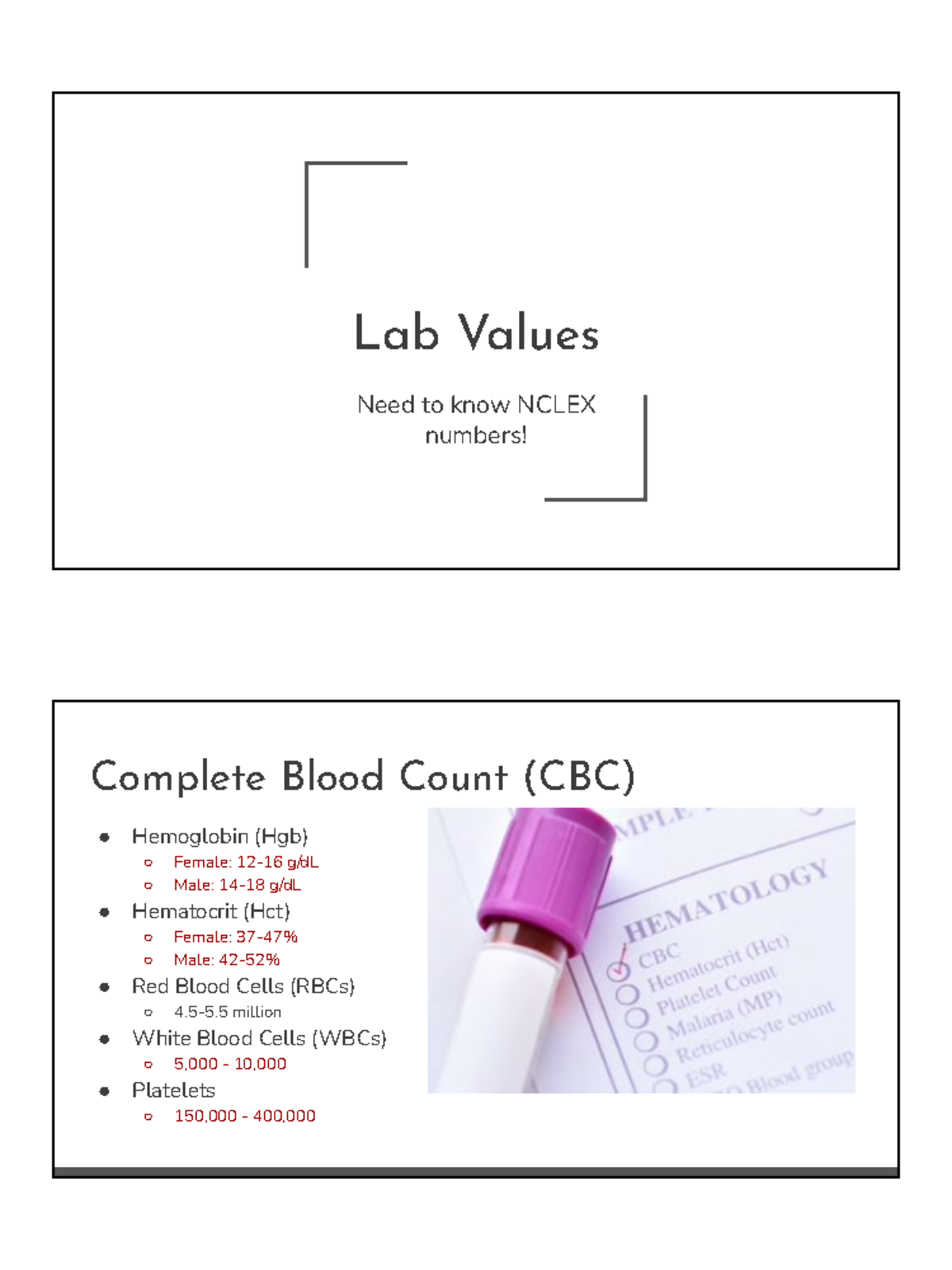 Lab values pt 2 HESI hesi Lab Values Need to know NCLEX numbers