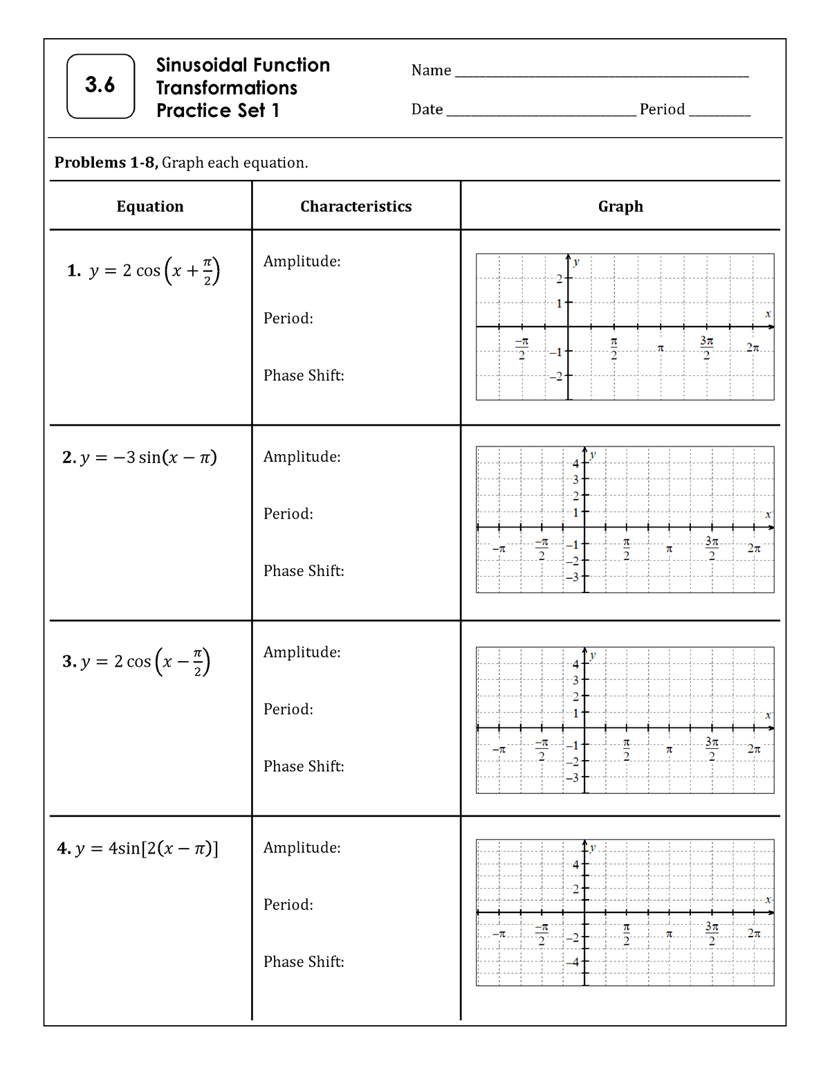 sin and cos graph - Problems 1-8, Graph each equation. Equation ...