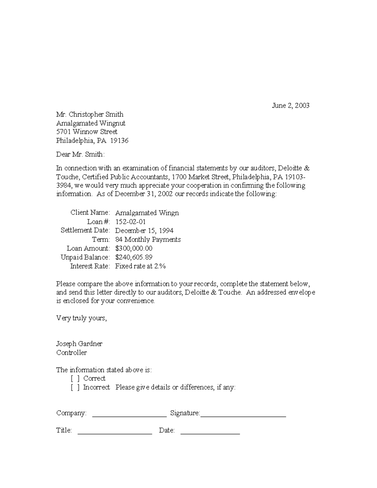 Petty Cash Party Audit Confirmation Letter June 2, 2003 Mr