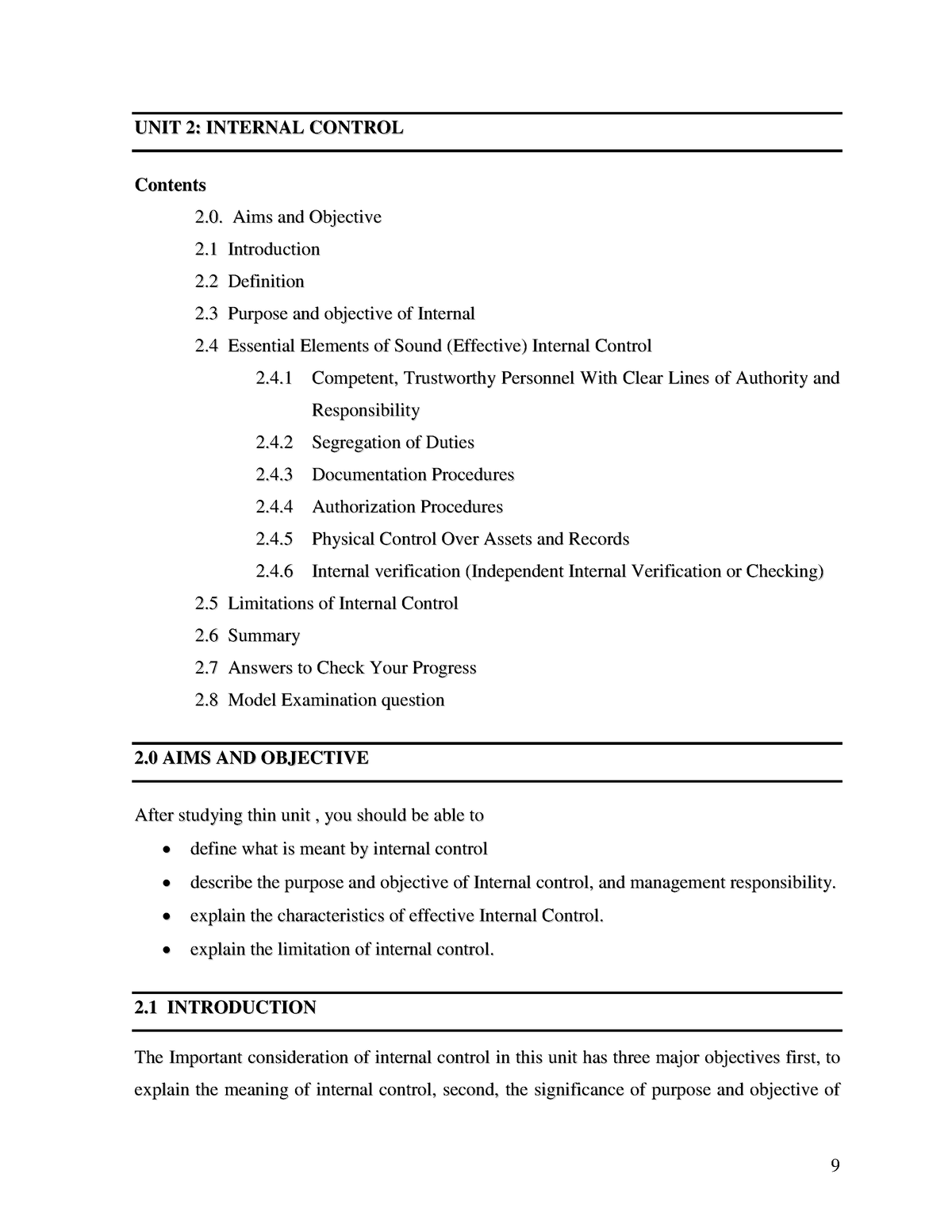 Unit 2 - Auditing One - U UNNIITT 22 :: IINNTTEERRNNAALL CCOONNTTRROOLL ...