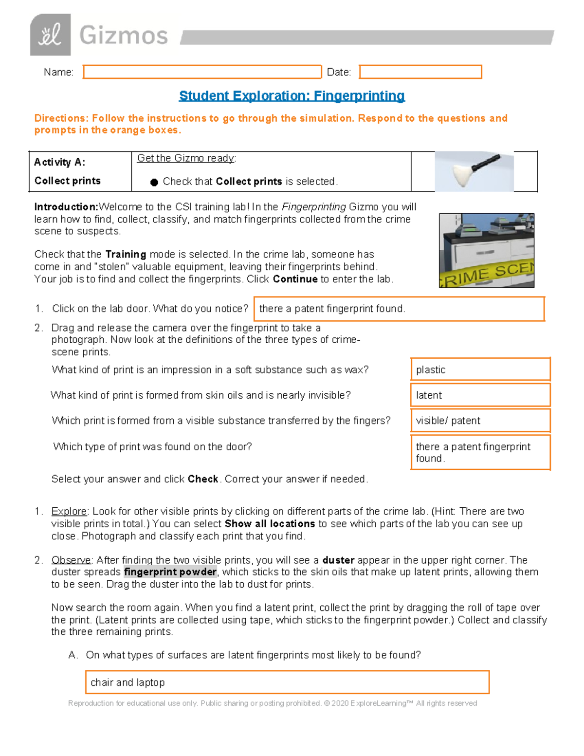 Fingerprinting SE - Name: Date: Student Exploration: Fingerprinting ...