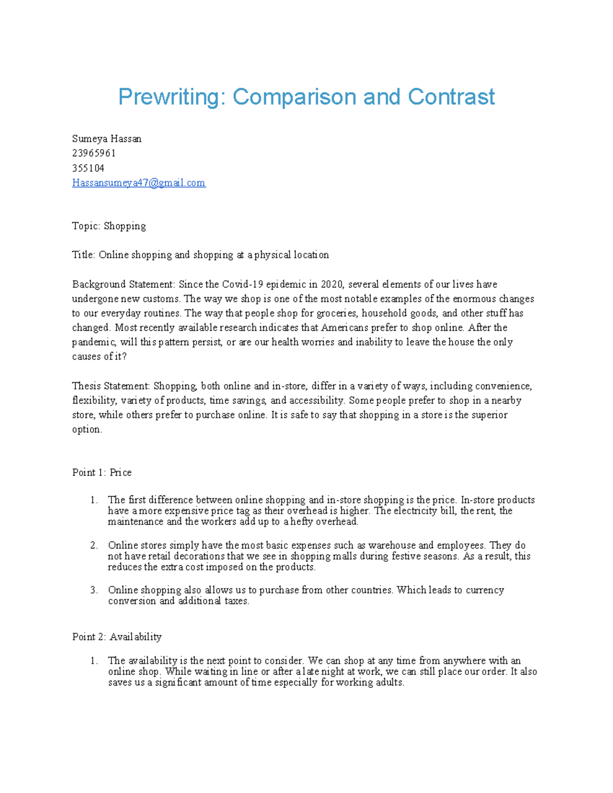 Prewriting Comparison and Contrast-2 - Prewriting: Comparison and ...