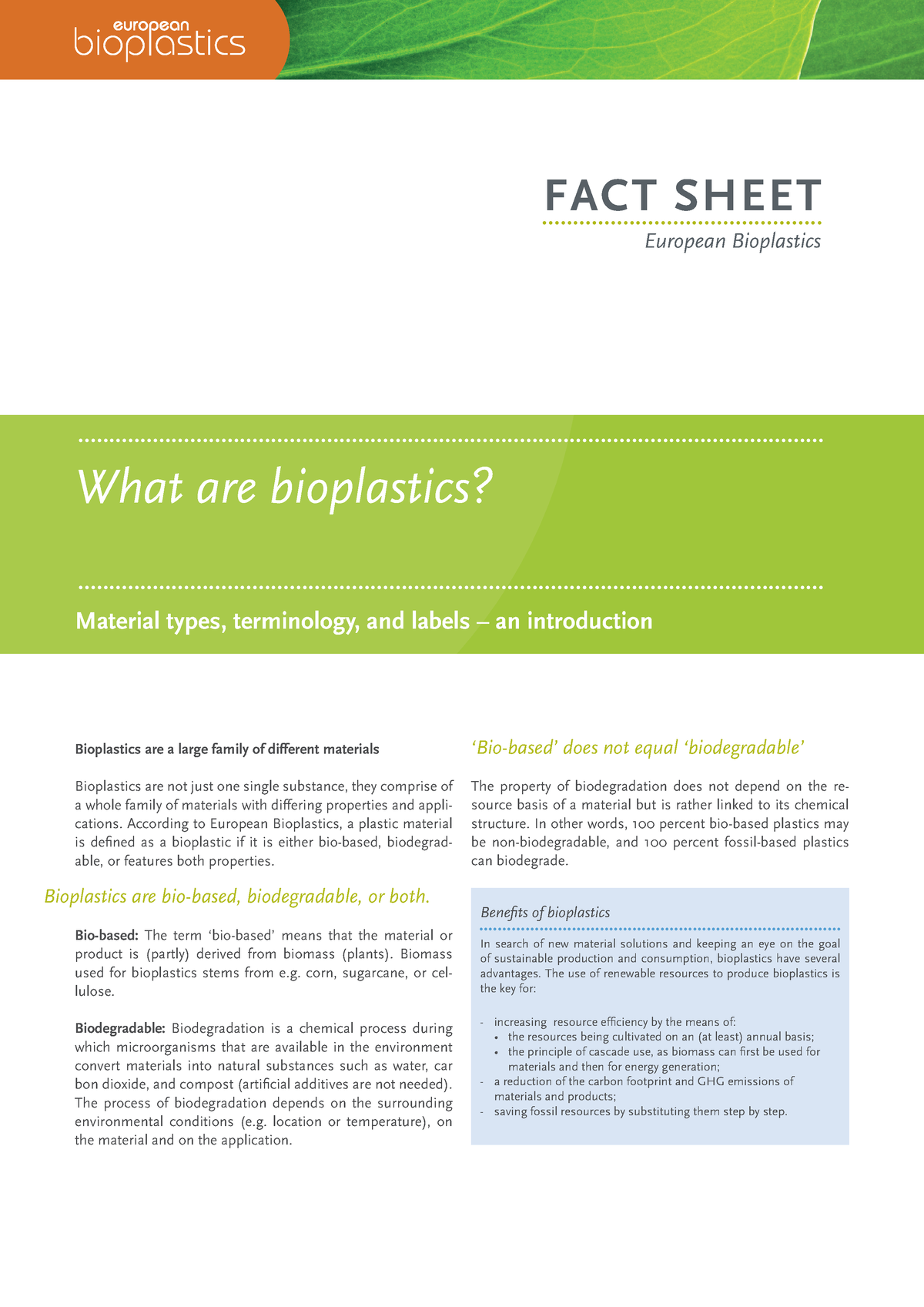 Eu BP FS What Are Bioplastics - FACT SHEET European Bioplastics ...