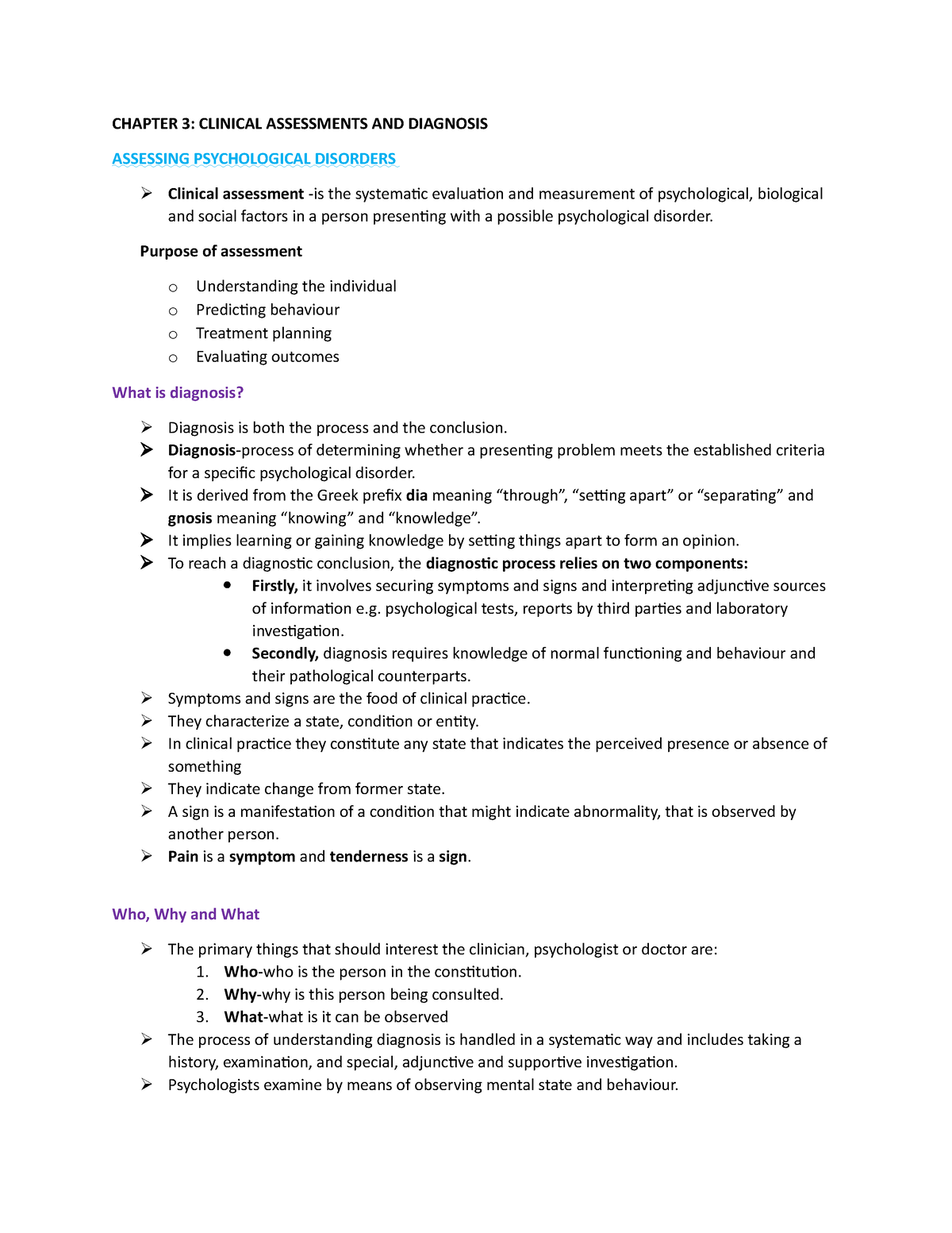 SLK 310(b) Chapter 3 - NOTES - CHAPTER 3: CLINICAL ASSESSMENTS AND ...