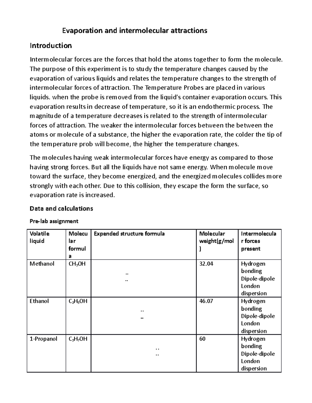 Evaporation and intermolecular attractions Evaporation and