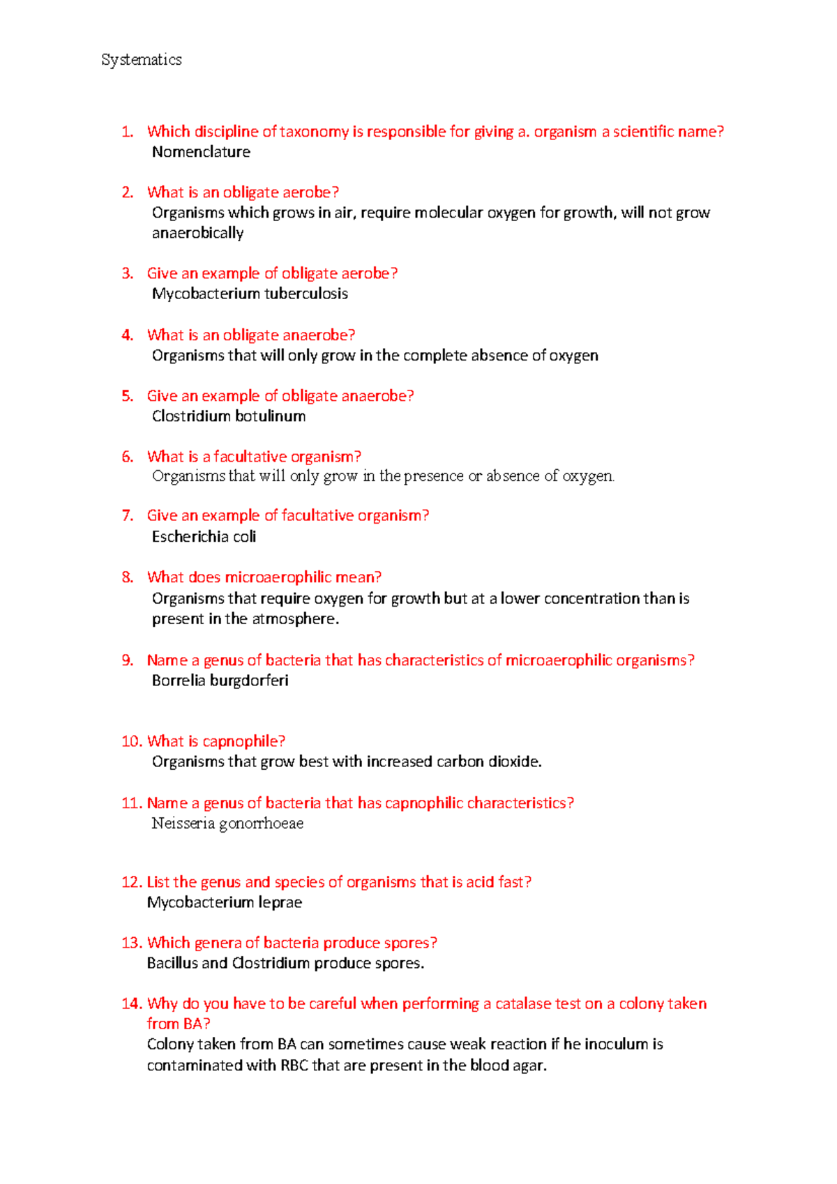 Systematics Microbiology short questions and answer Systematics Which