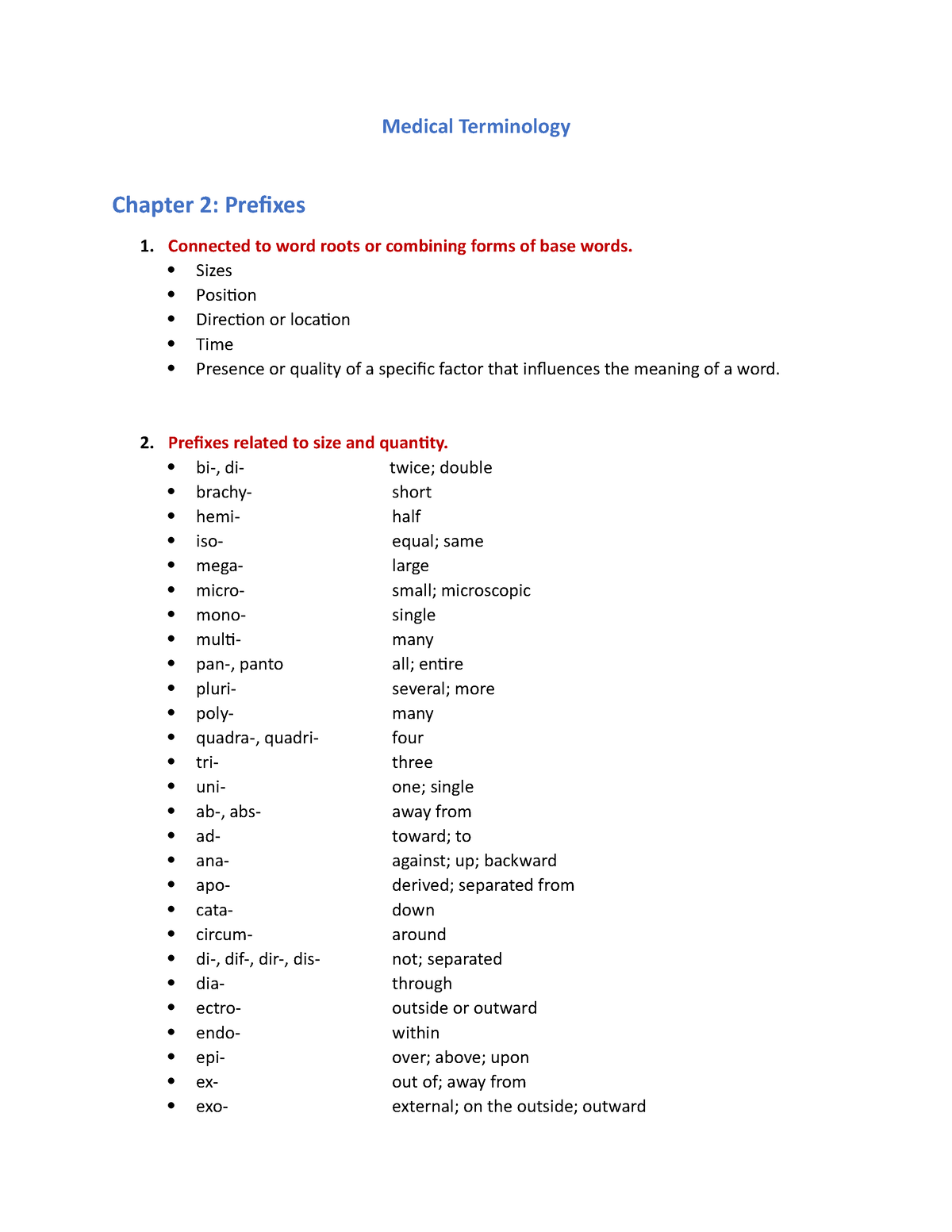 medical terminology chapter 2 assignment