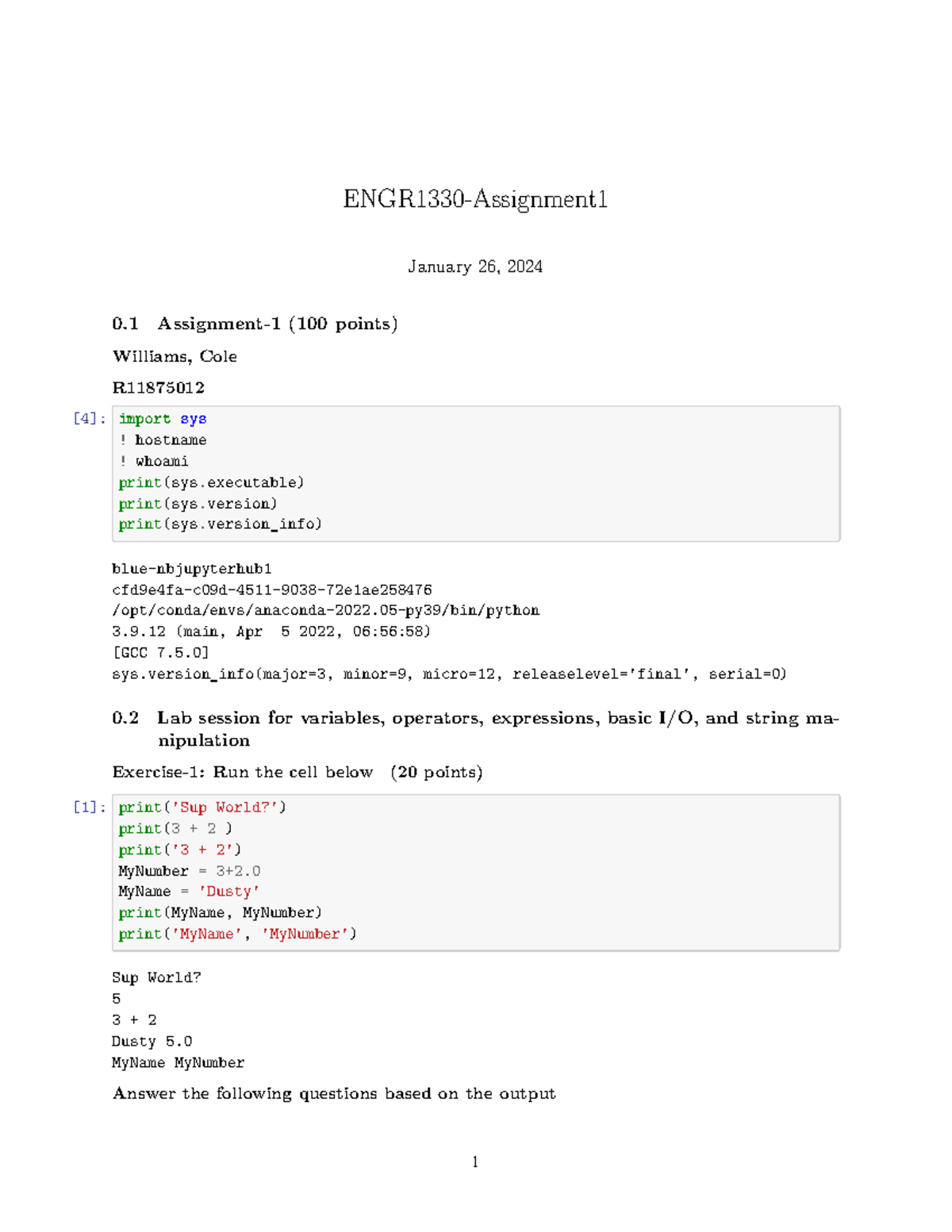 ENGR1330-Assignment 1 - ENGR1330-Assignment January 26, 2024 0 ...