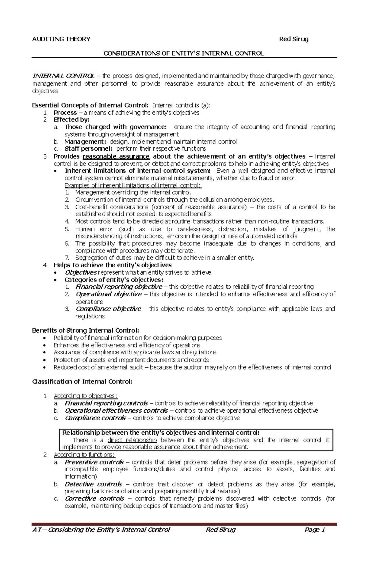 AT Internal-Control - ecregvfrewfvc - AUDITING THEORY Red Sir ug ...