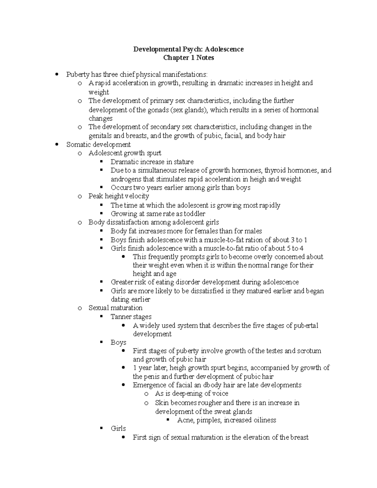 Adolescence Chapter 1 Notes - Developmental Psych: Adolescence Chapter ...