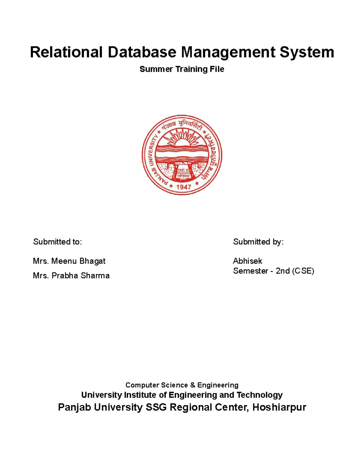 Relational Database Management System (Summer Training File ...