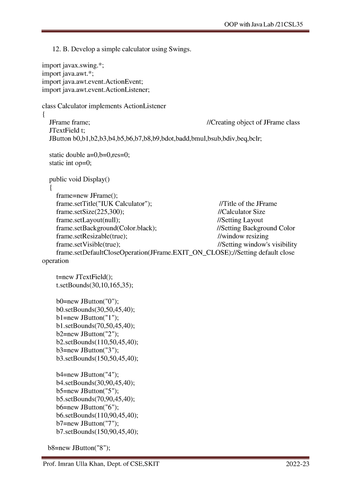 Program-12B - Java Manual - B. Develop A Simple Calculator Using Swings ...