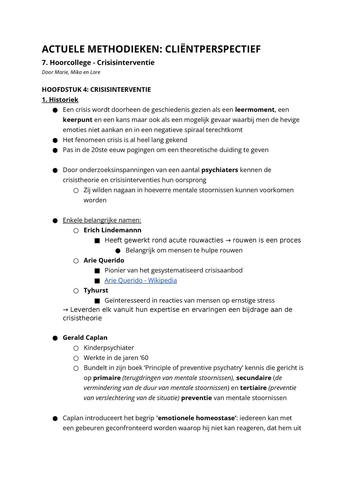 Crisisinterventie PPT notities ACTUELE METHODIEKEN CLIËNTPERSPECTIEF Hoorcollege