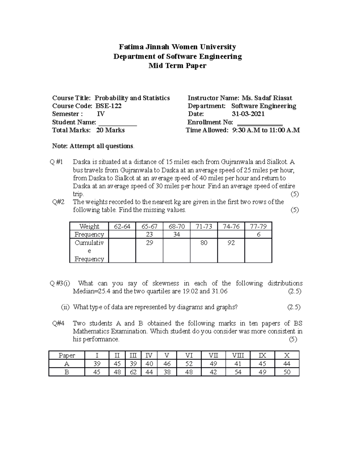 Mid-term-BSE - dsfsdfgfdg - Fatima Jinnah Women University Department ...