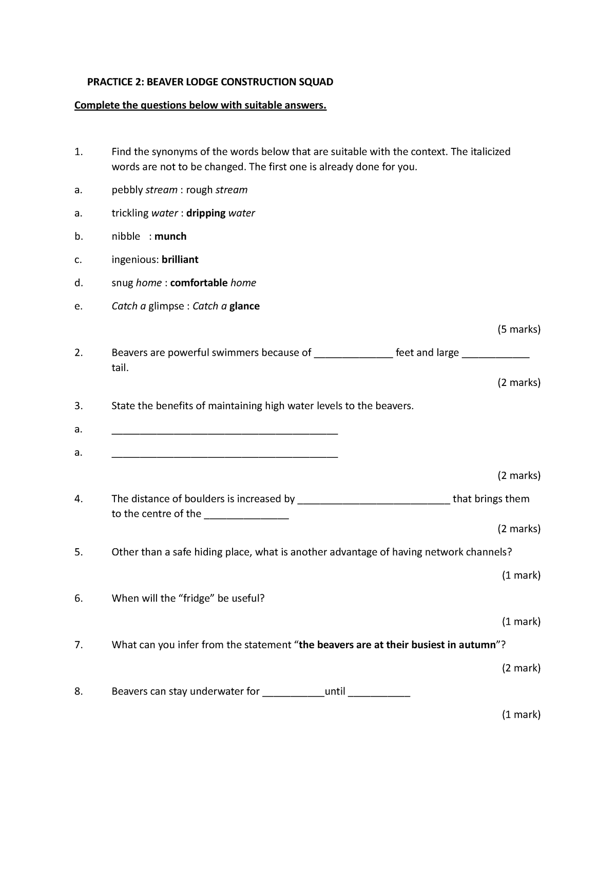 Practice 2 Beaver Lodge Construction Squad - PRACTICE 2: BEAVER LODGE ...