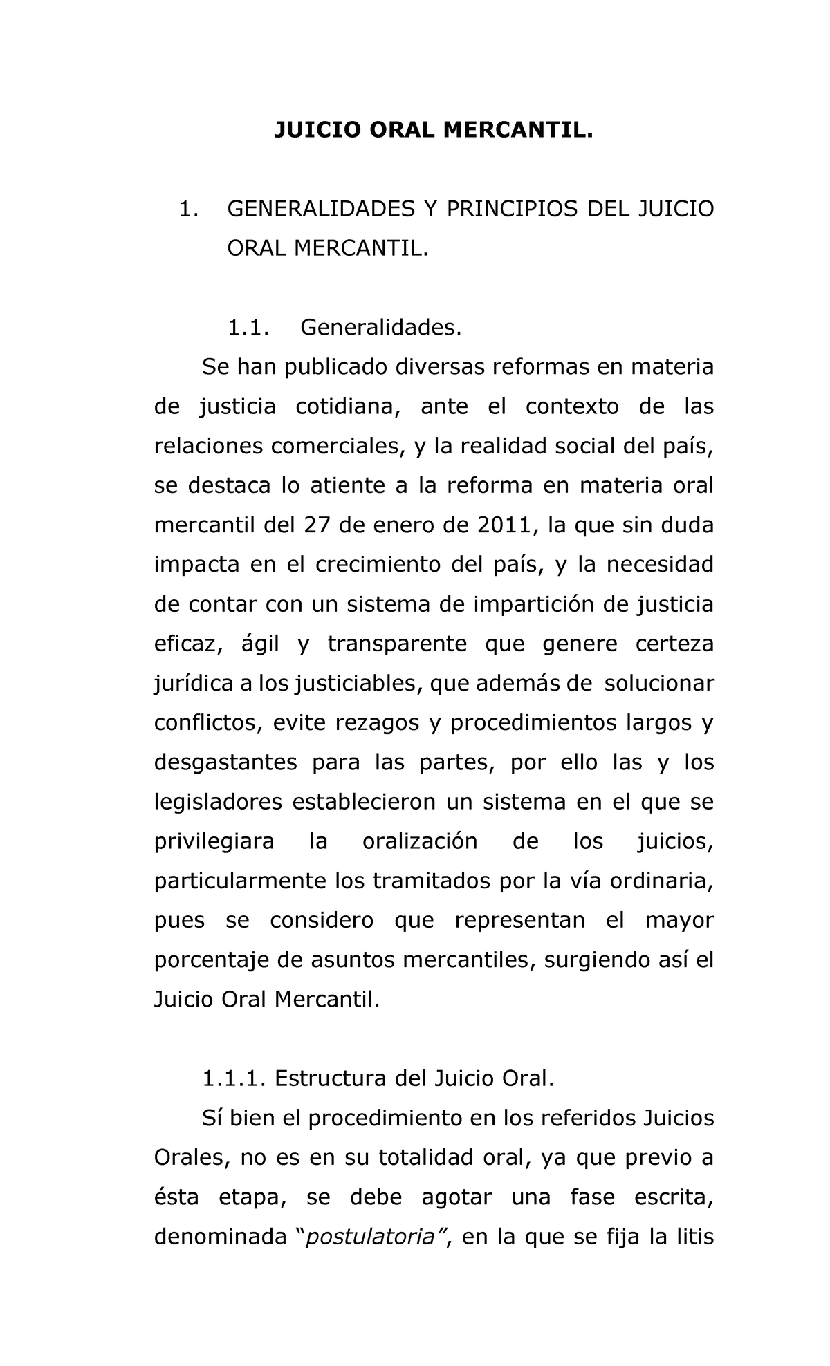 Juicio Oral Mercantil Juicio Oral Mercantil 1 Generalidades Y Principios Del Juicio Oral 1939