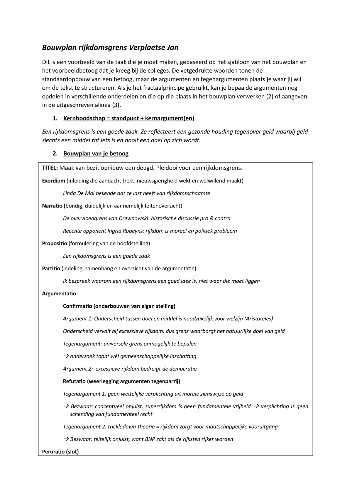 Voorbeeld Bouwplan Betoog Bouwplan Rijkdomsgrens Verplaetse Jan Dit Is Een Voorbeeld Van De Taak Studocu