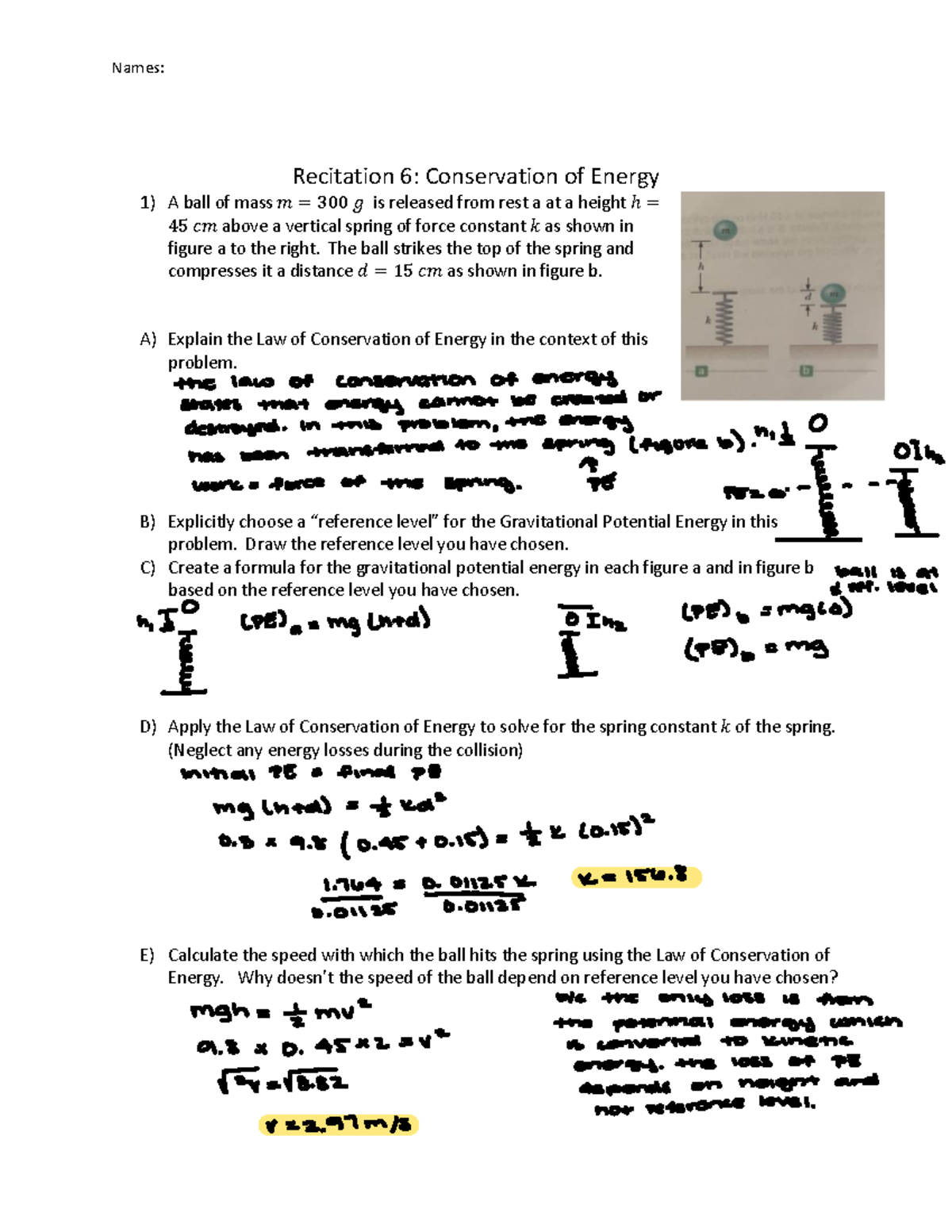 Recitation+6-+Conservation+of+Energy - Names: Recitation 6 ...
