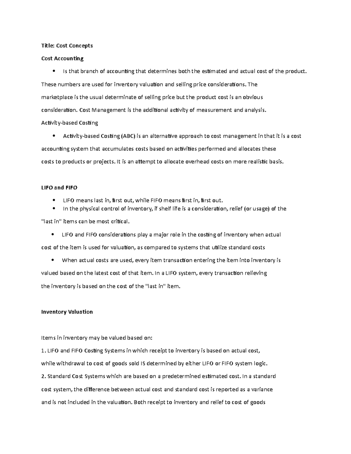 Cost Concepts - A lecture notes - Title: Cost Concepts Cost Accounting ...
