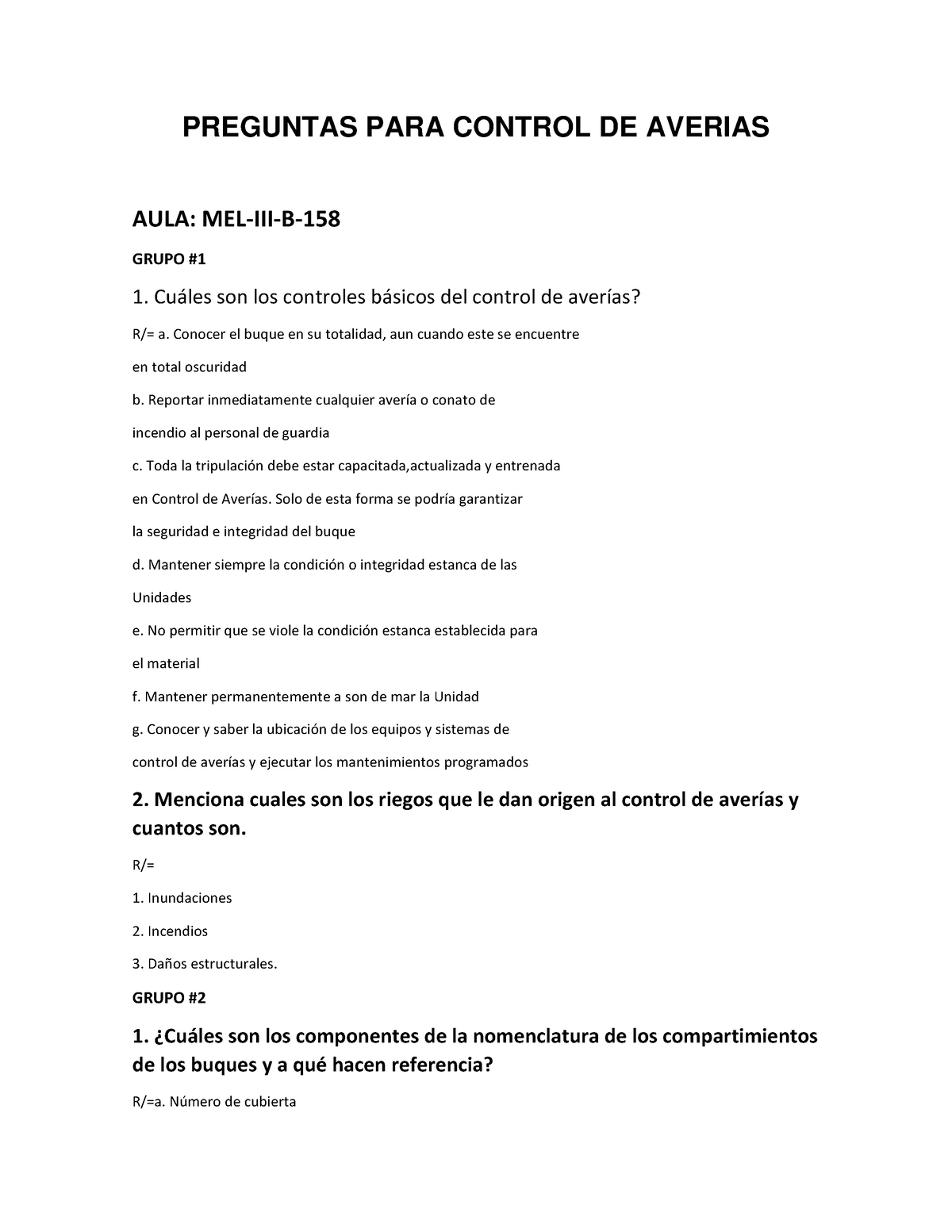 Preguntas PARA Control DE Averias - PREGUNTAS PARA CONTROL DE AVERIAS ...