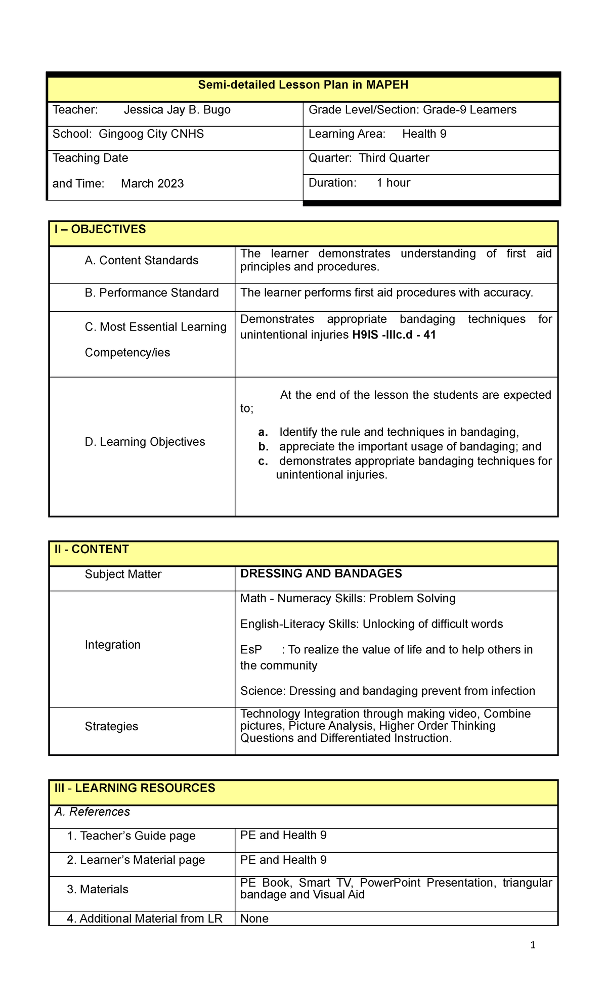 Final DEMO Use Of Dressing And Bandages Semi Detailed Lesson Plan   Thumb 1200 1976 