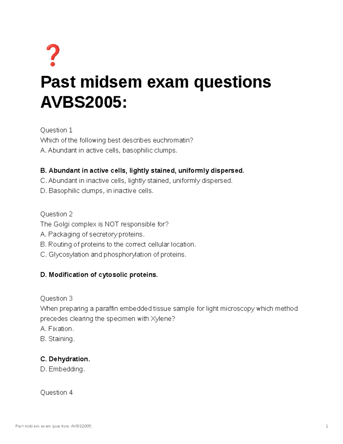 Past midsem exam questions AVBS2005 - Past midsem exam questions ...