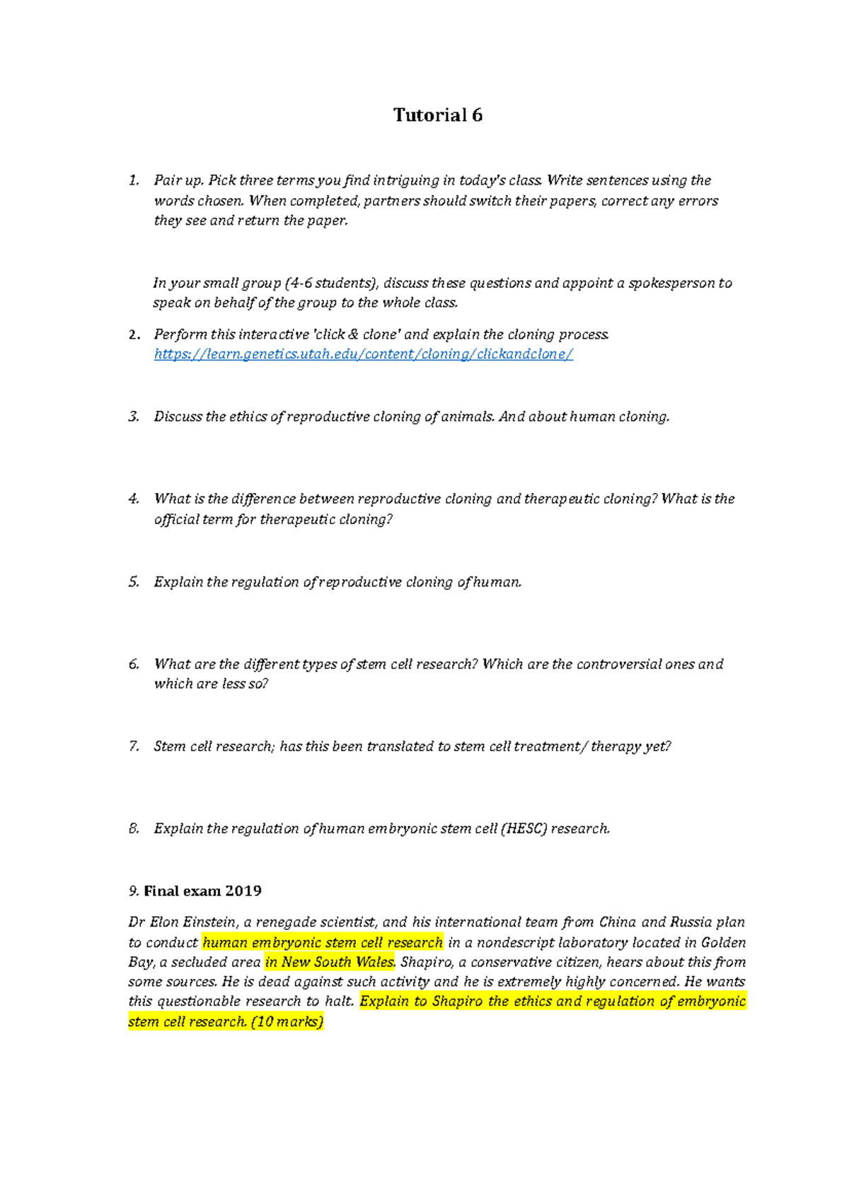 Tutorial 6 Answer constitutional law exam questions and ansers